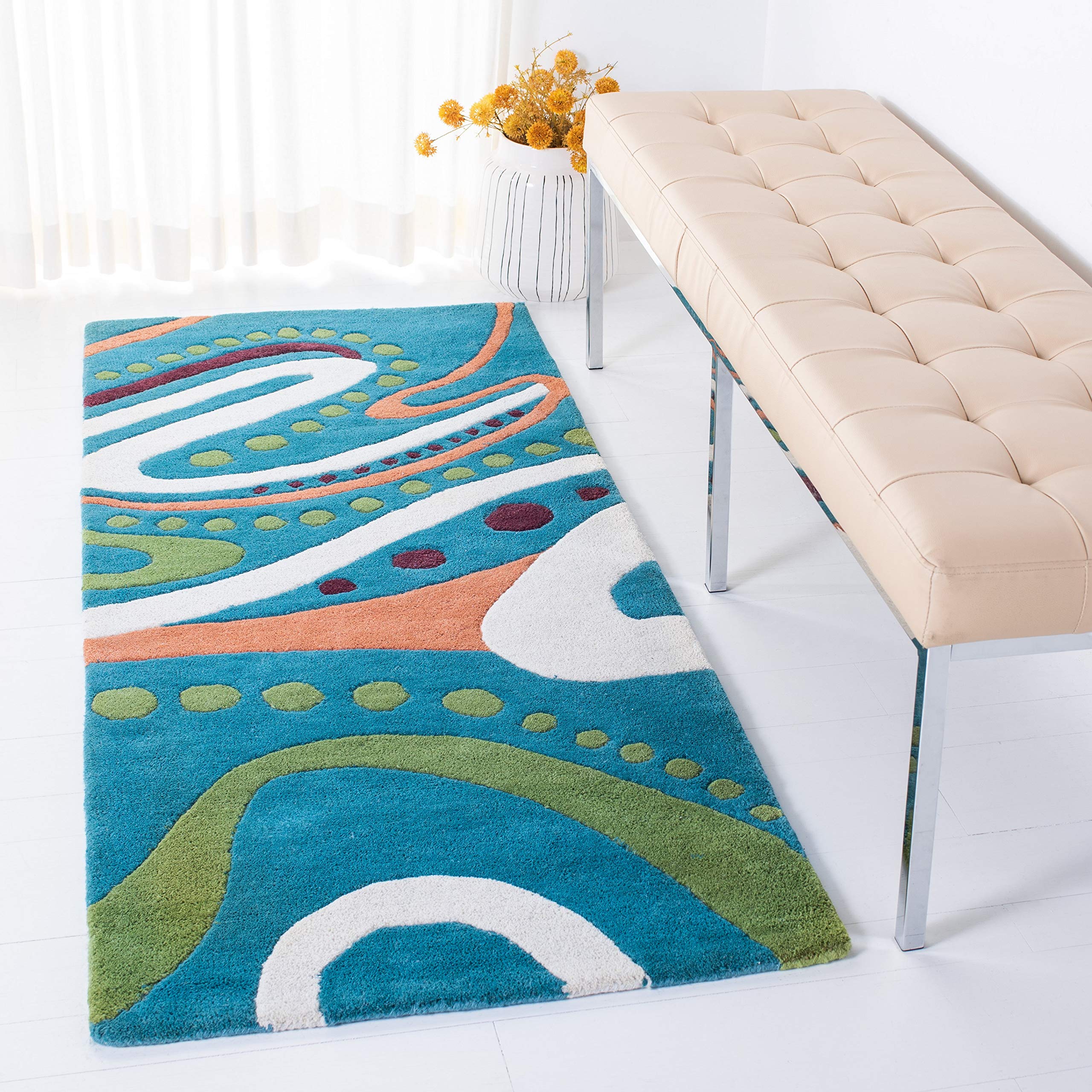 Photo 1 of **USED** SAFAVIEH Soho Collection 2'6" x 12' Teal / Multi SOH856A Handmade Abstract Premium Wool Runner Rug 2 ft 6 in x 12 ft Runner Teal / Multi