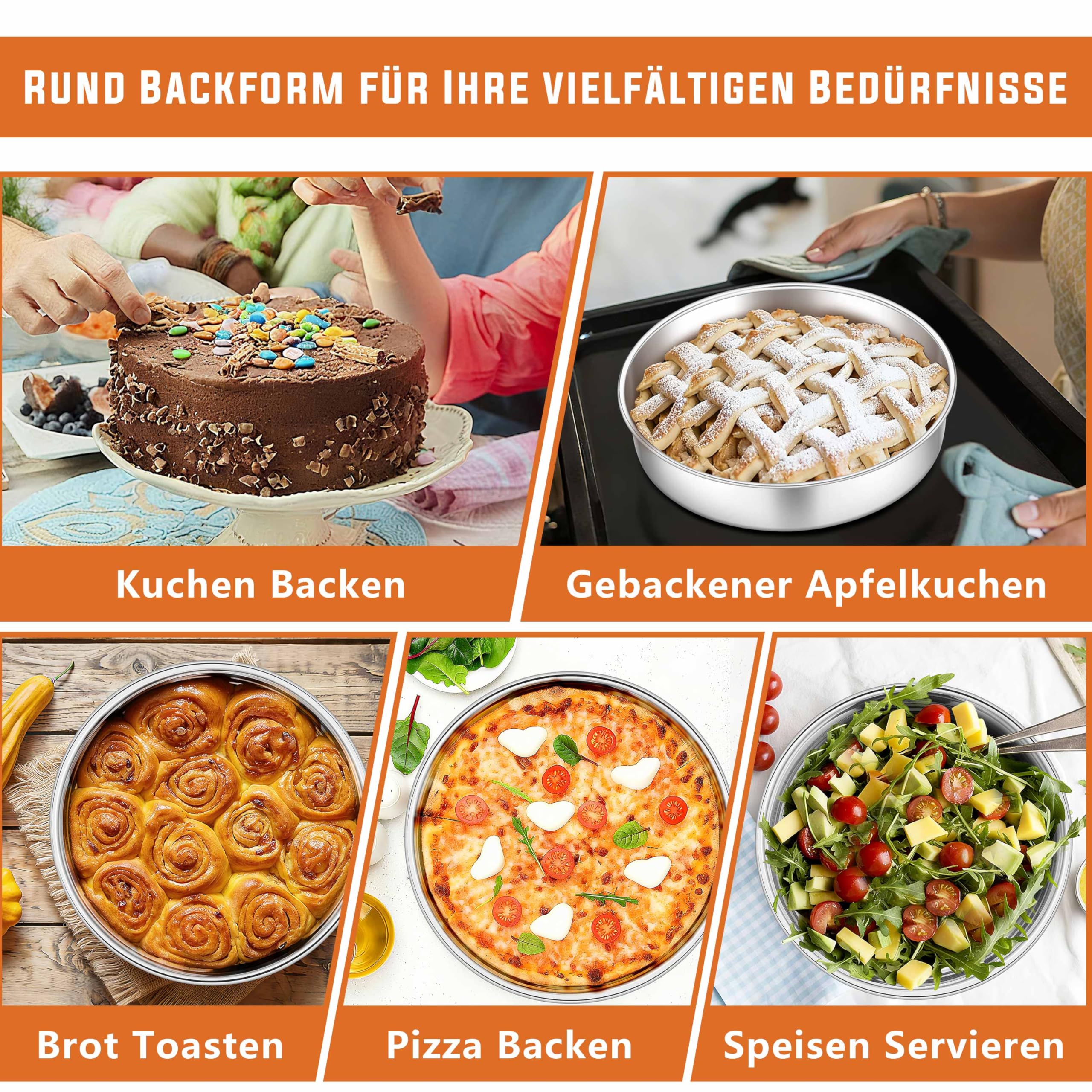 Homikit Edelstahl Backform, 28cm Kuchenform Tortenform, 5,5cm Tief Hochwertig Kuchenbackform, Ungiftig & Rostfrei, Spiegelpoliert & Spülmaschinenfest