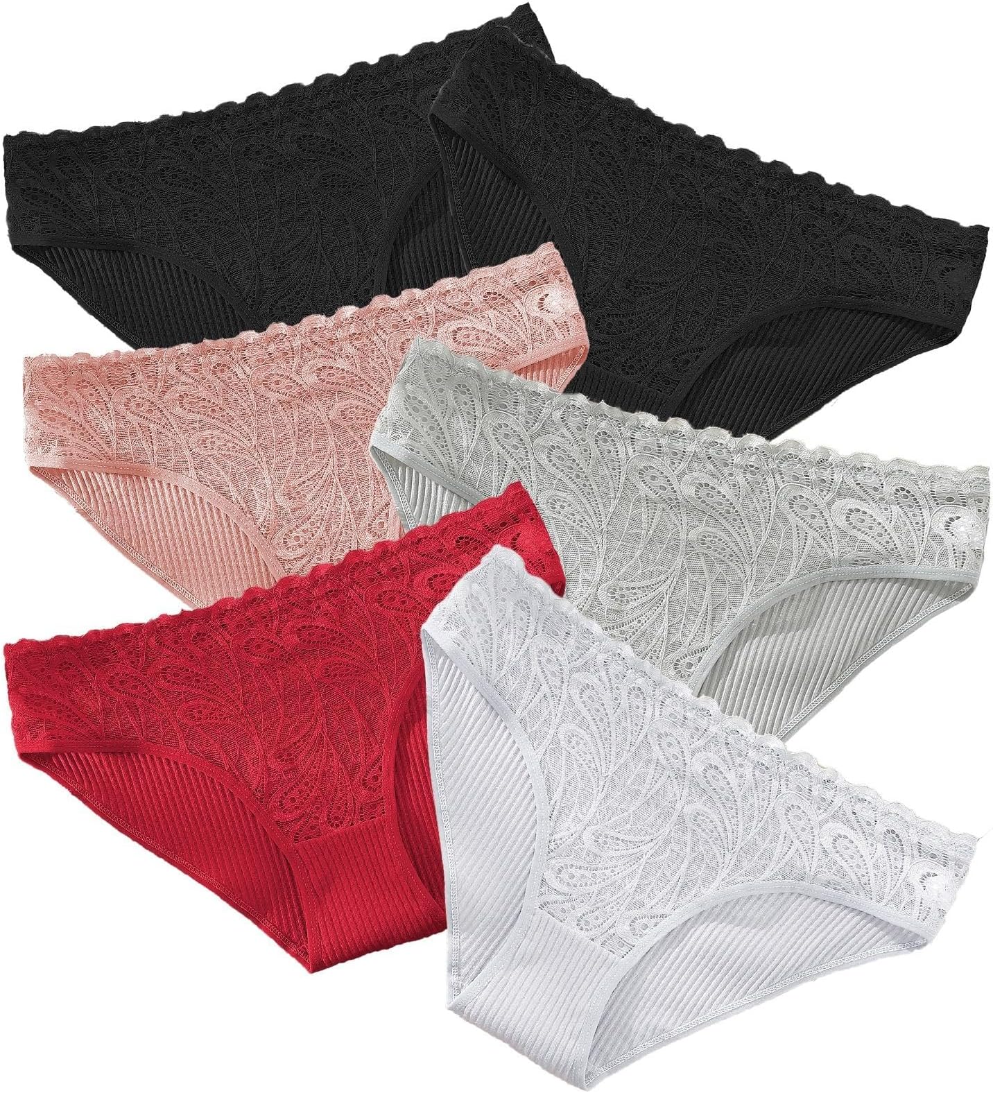 CinvikWomens Lace Cotton Underpants Underwear Low Rise Cheeky Panties 6 Pack