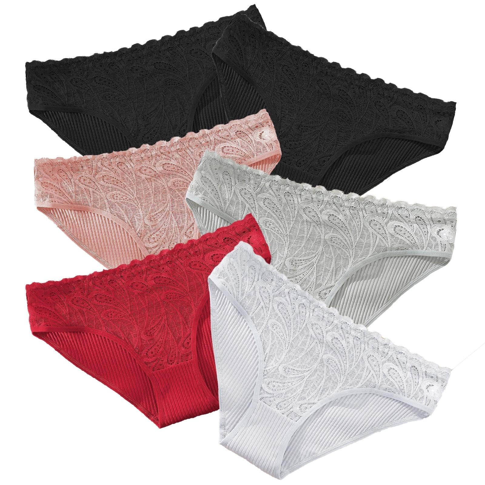 CinvikWomens Lace Cotton Underpants Underwear Low Rise Cheeky Panties 6 Pack