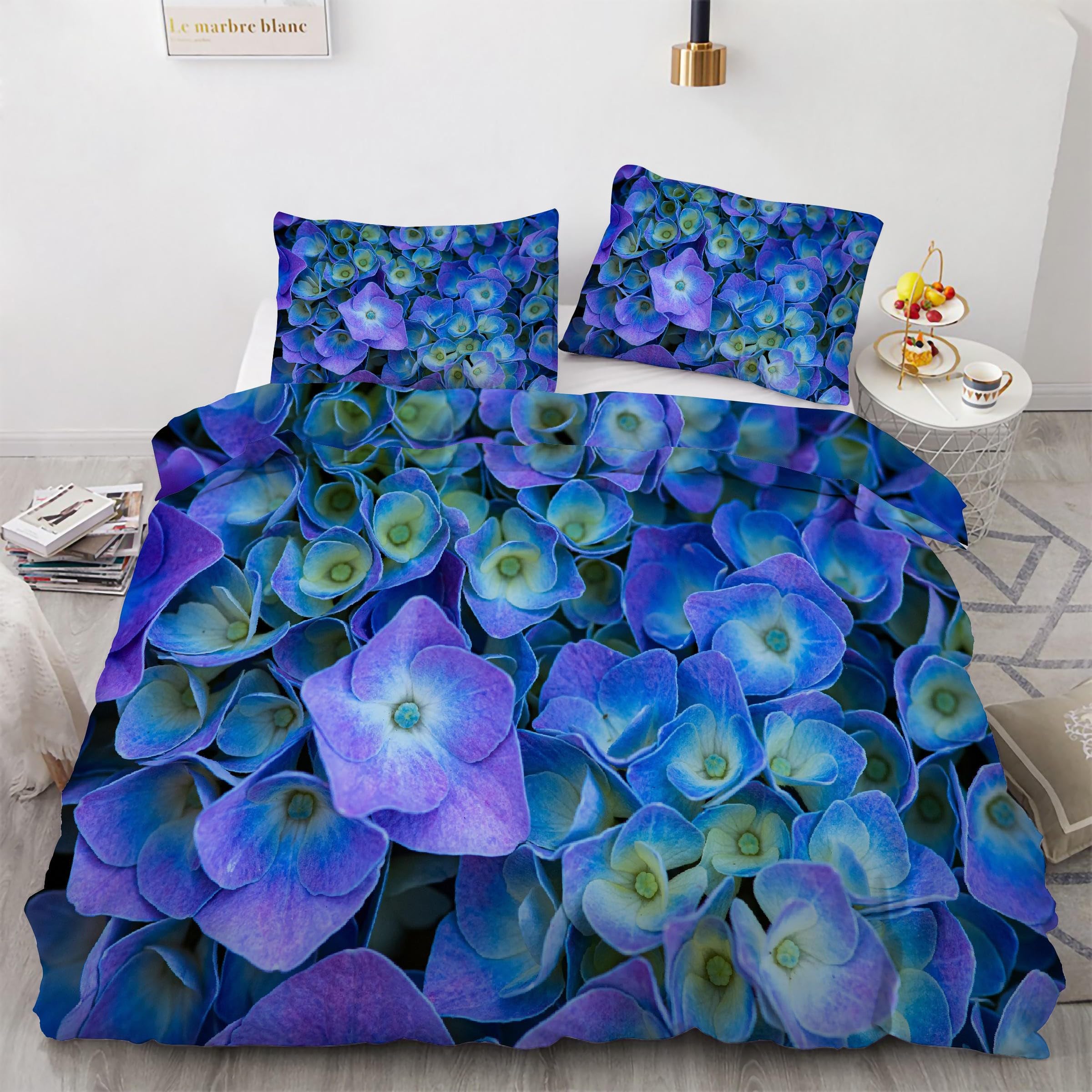 Housse couette en microfibre douce 200x200 parure de lit 3 pièces imprimé fleurs de jardin