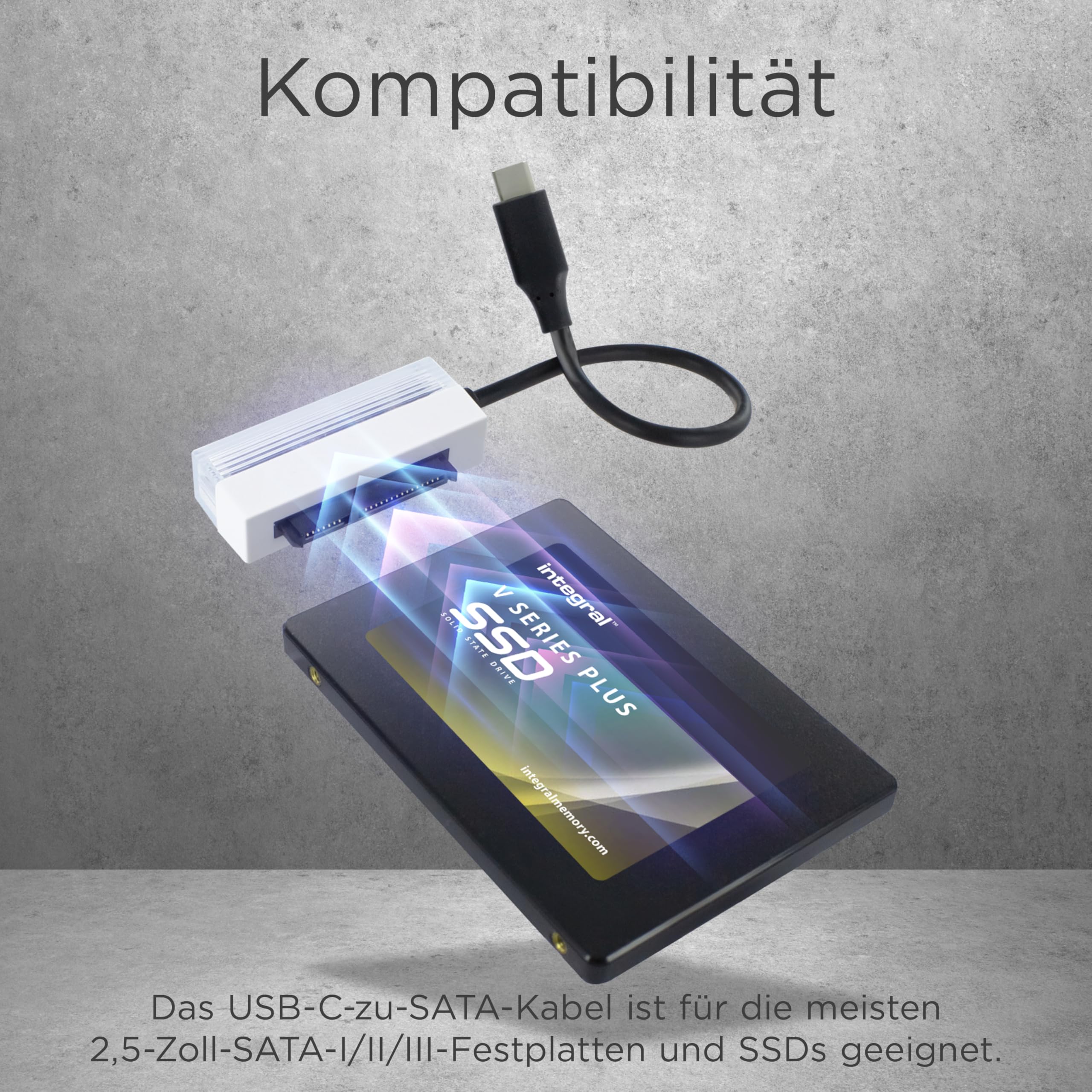 Integral Adapter USB-C na SATA SSD z kablem, 2,5-calowy dysk twardy SATA na USB typu C, kompatybilny z HDD i SSD I/II