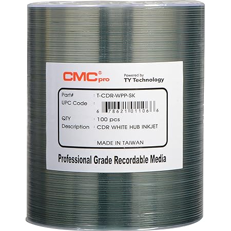 CMC Pro - Powered by TY Technology 48X White Inkjet Hub Printable CDR 80Min/700MB in 100 Pack