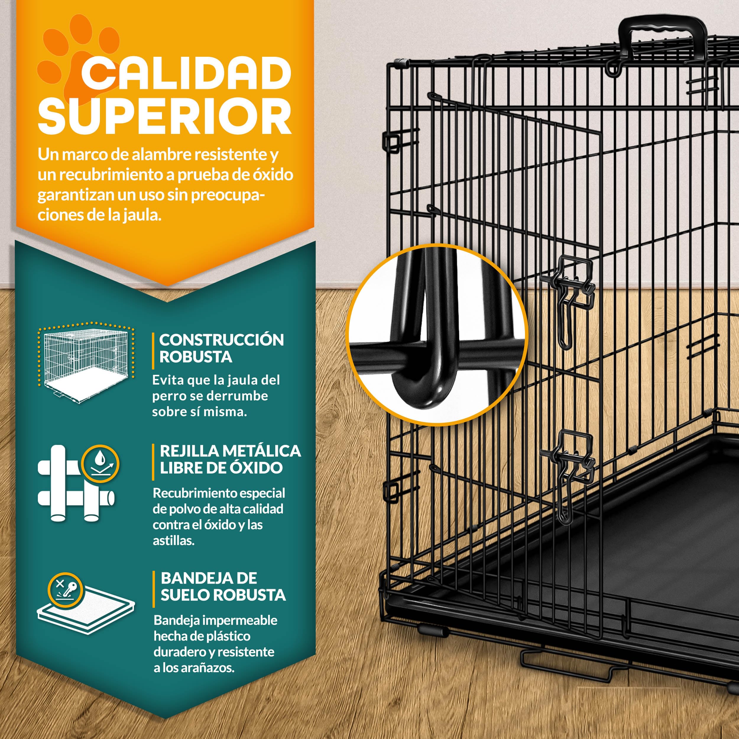 TRESKO Jaula de Transporte Metálica para Perros con 2 Puertas Plegable con Bandeja Extraíble 91 x 58 x 64 cm