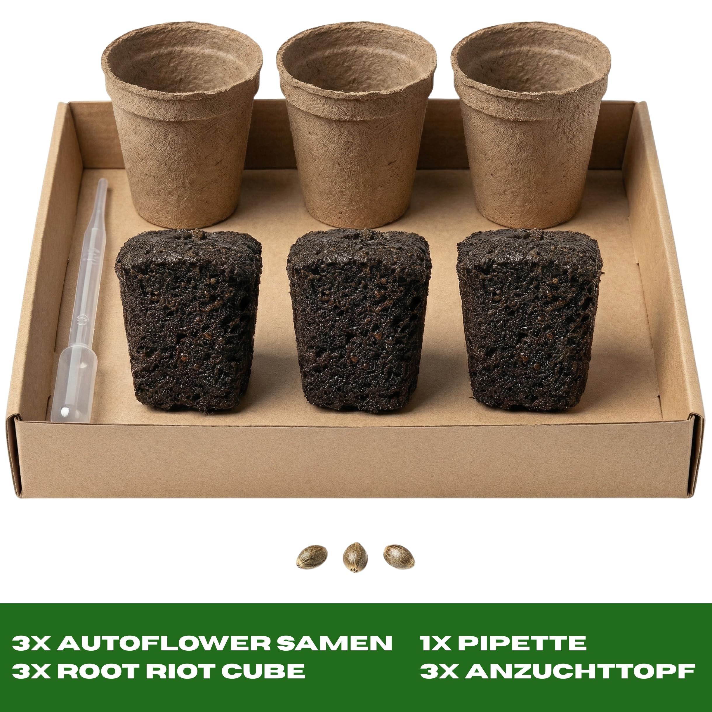 Cannabis Anbau Starter-Kit/Set für drei Gras/-Weed Pflanzen inkl. Anbauanleitung und Zubehör (3x Girl Scout Cookies Auto)