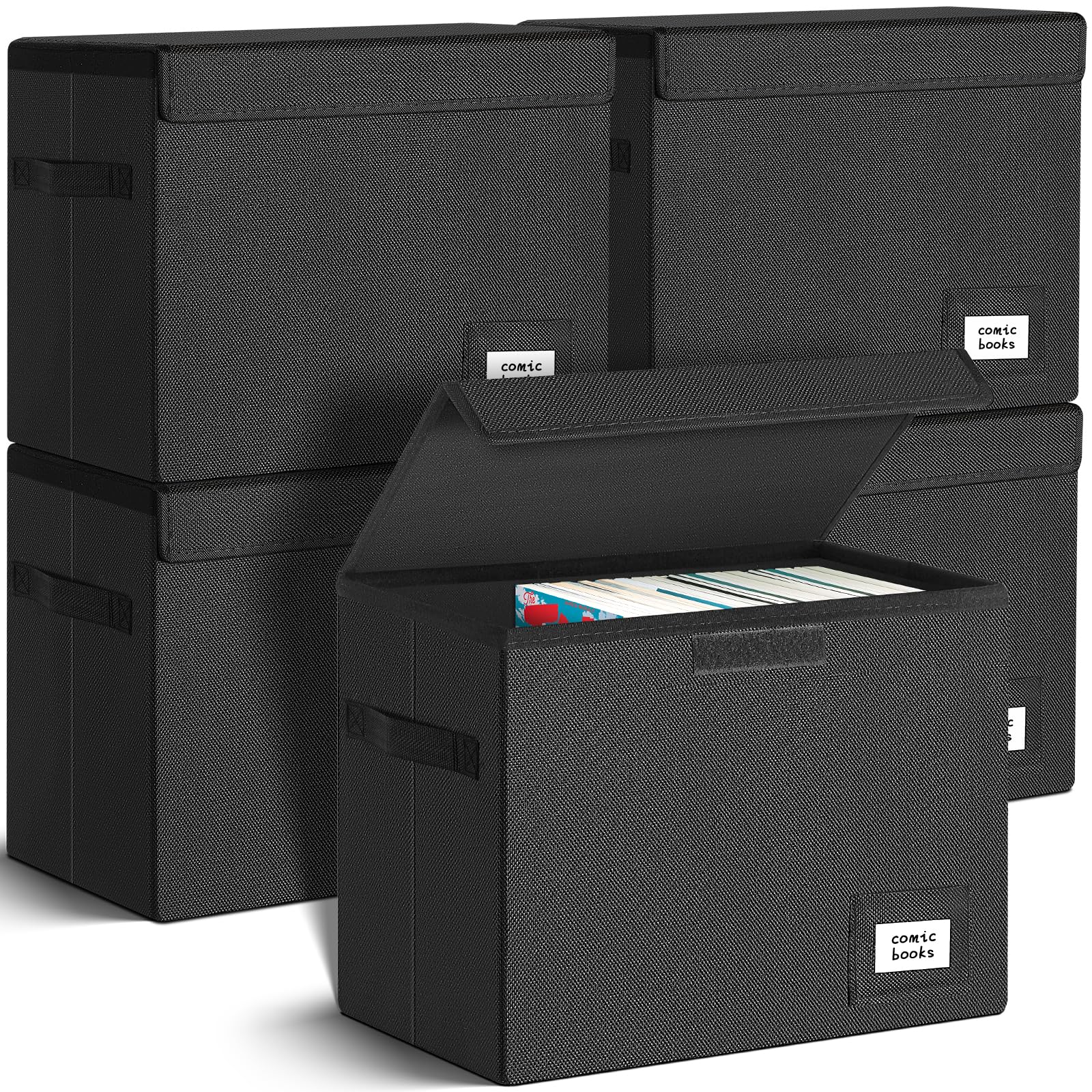 Leffis Comic Book Storage Collapsible and Stackable Comic Short Box Moistureproof Comic Box with Lid and Label Slot