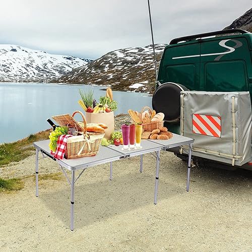 Miniatura 2 de RedSwing Mesa de camping plegable de 6 pies mesa de aluminio para exteriores con patas de altura ajustable 72 x 24 pulgadas color blanco