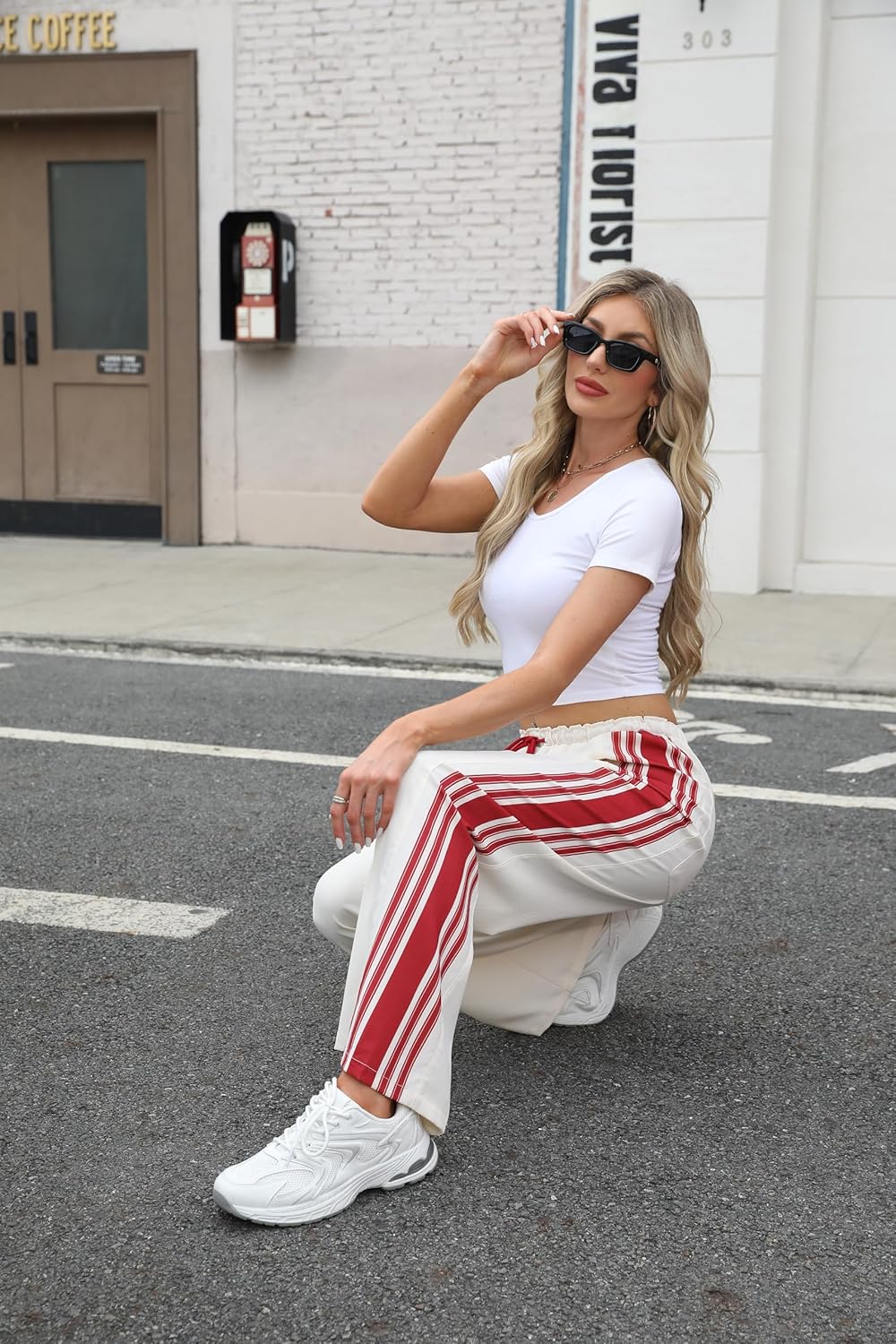 Bankeng Womens Side Striped Pants Wide Leg Drawstring High Waist Sweatpants Hudson Canyon Stripe Pants with Pockets - Image 7