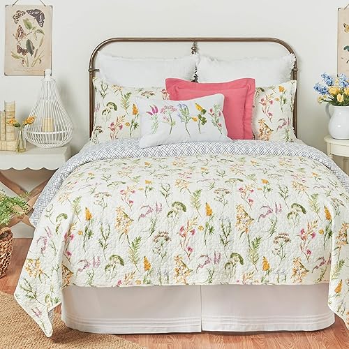 Miniatura 4 de C&F Home Genevieve - Juego de edredón de algodón reversible y lavable a máquina, diseño floral de primavera, jardín, tamaño King, 3 piezas, color
