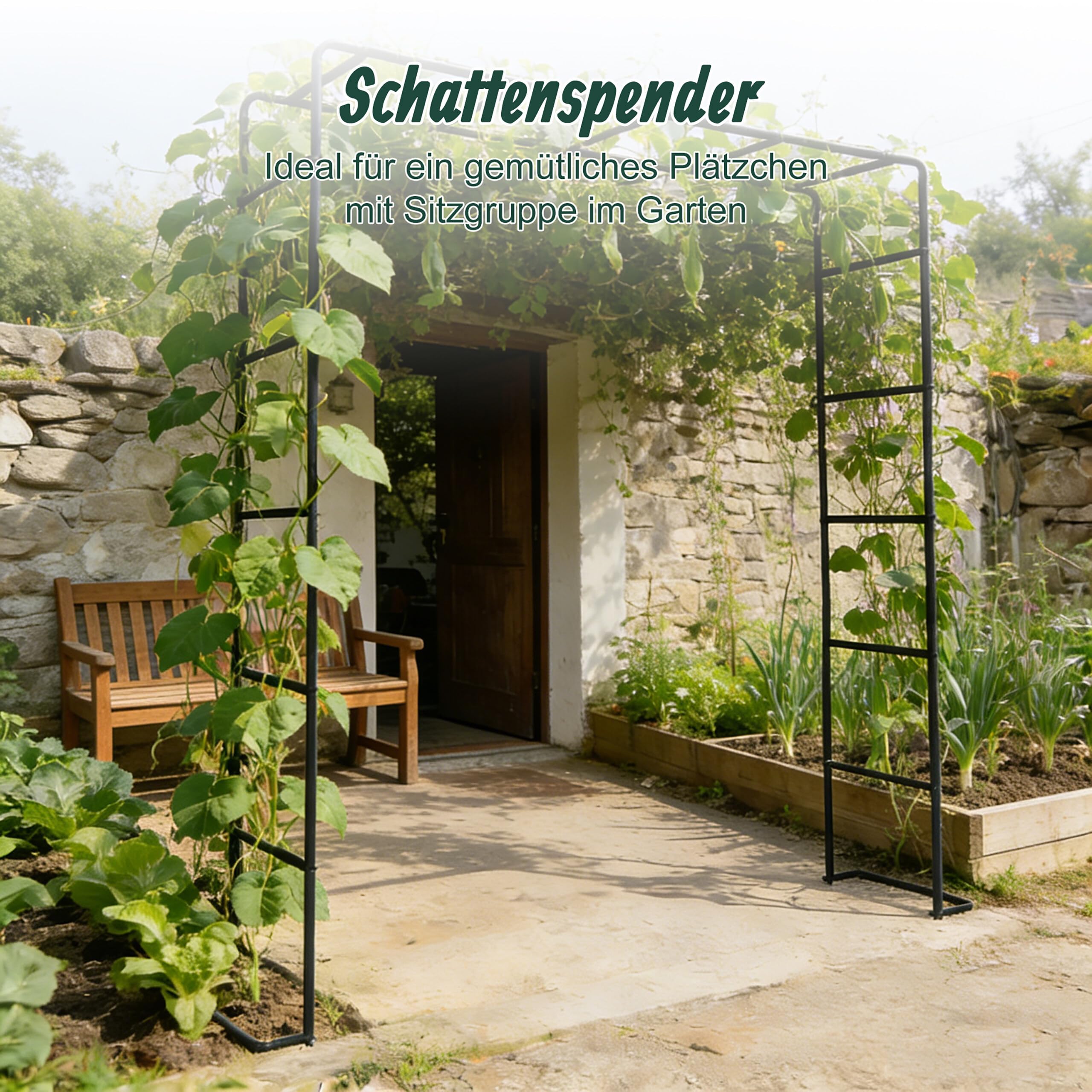 Relaxdays Rosenbogen, Metall, HxBxT: 220 x 200 x 38 cm, Torbogen Garten, Stabiler Rankbogen für Kletterpflanzen, schwarz