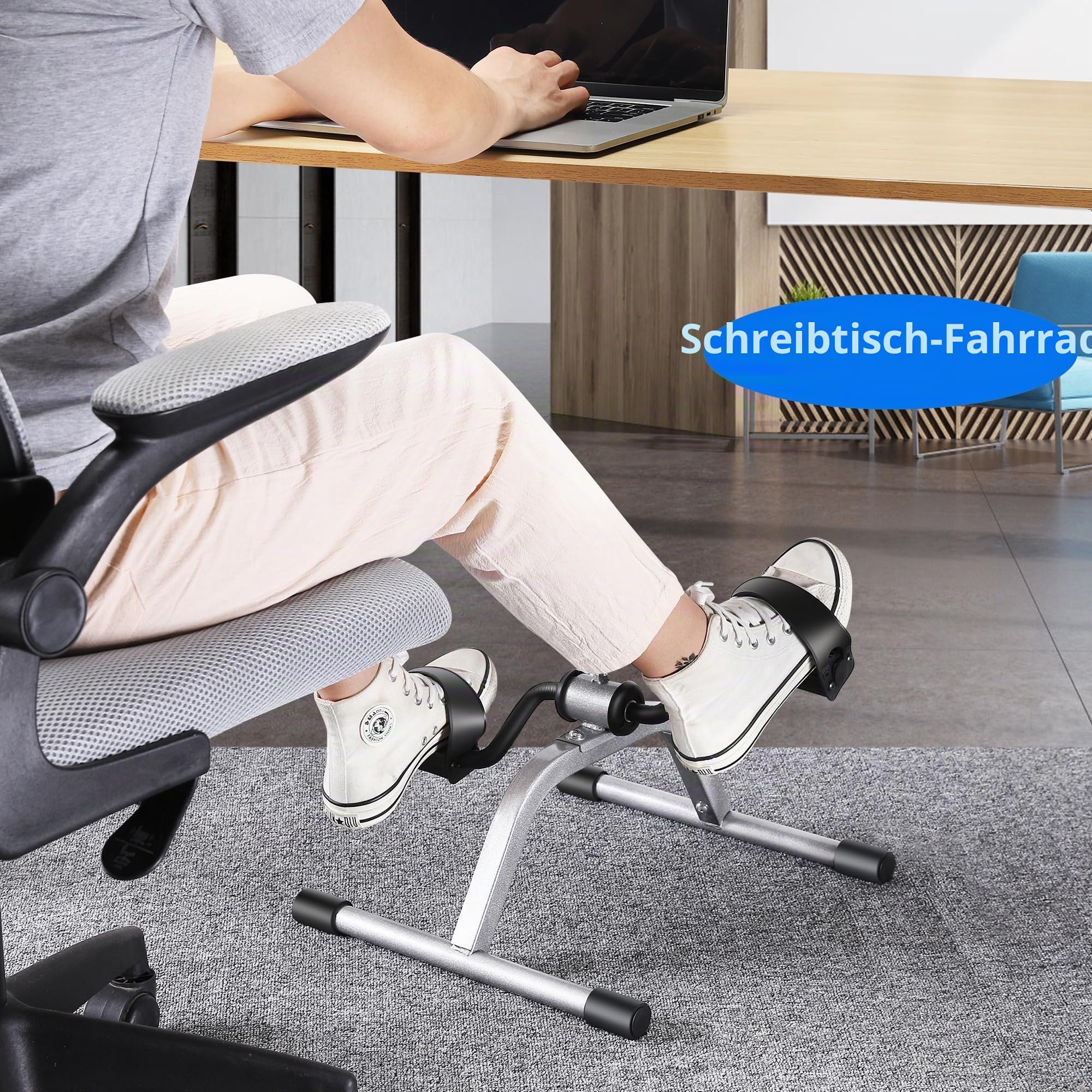 RYGEO Pedaltrainer unter dem Schreibtisch, Fahrrad, Mini-Fußtrainer, Verstellbarer Widerstand, leise, für Zuhause, Fitness, Fitnessstudio, Workout, Beine, Arme