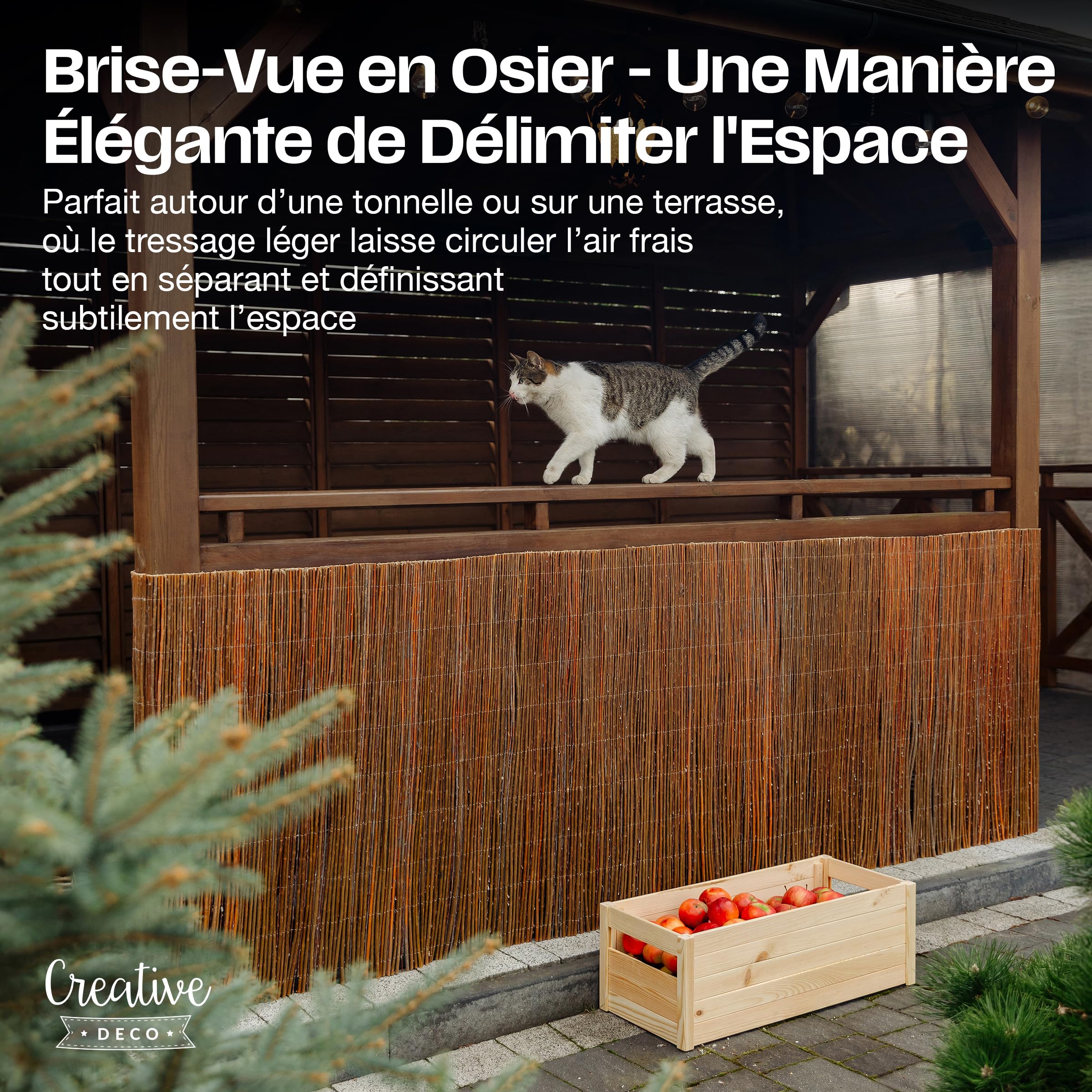 Creative Home Brise-vue en Saule pour Balcon et Terrasse 90 x 300 cm | Clôture Naturelle | Canisse en Saule | Protection Solaire Balcon | Protection contre le Vent | Coupe-Vent Patio