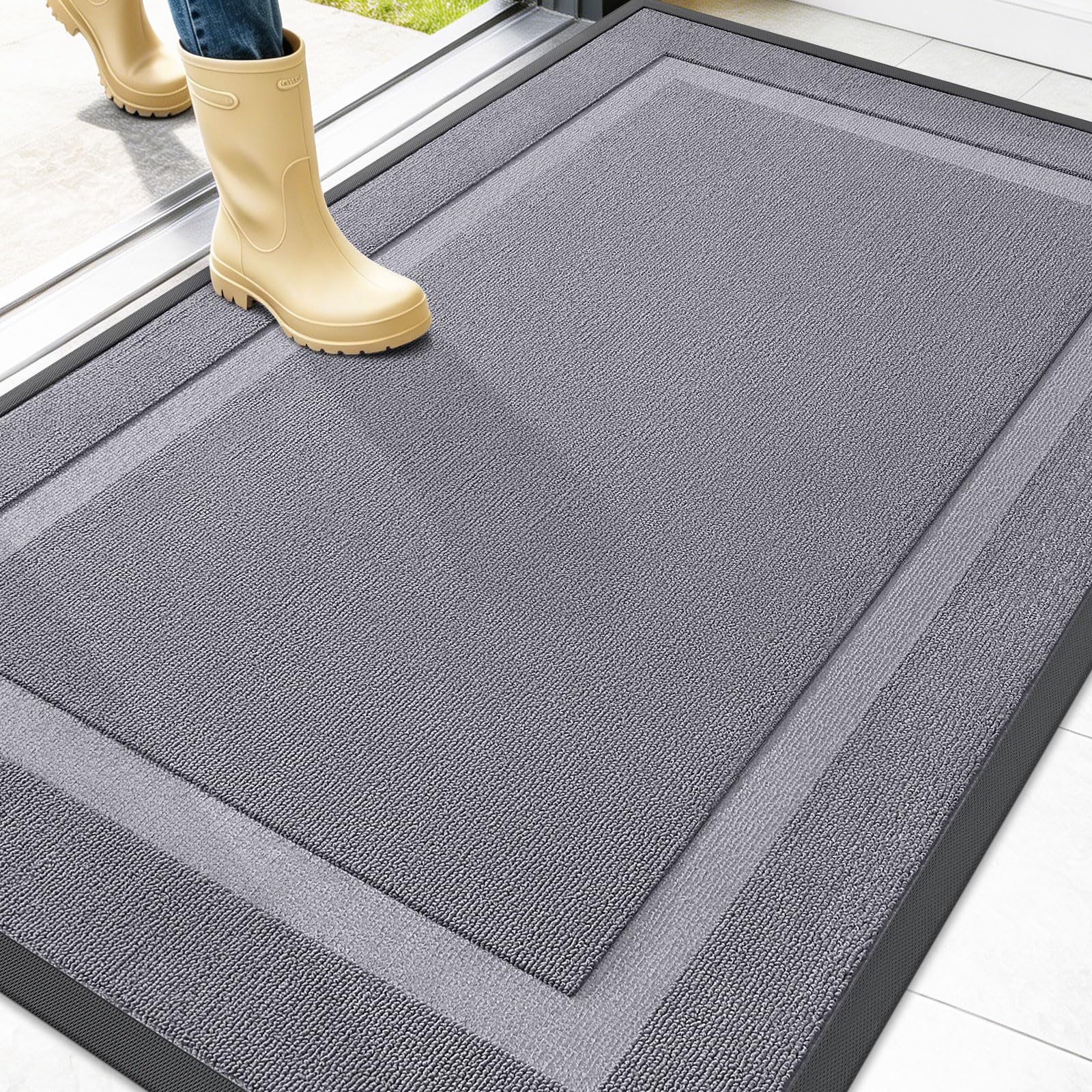 OLANLY Front Door Mat Outside 47x32, All-Season Heavy-Duty Rubber Doormat | Classic Gray, Absorbent, Stain and Fade Resistant, Non-Slip Backing, Low-Profile Indoor Outdoor Floor Mat for Entryway