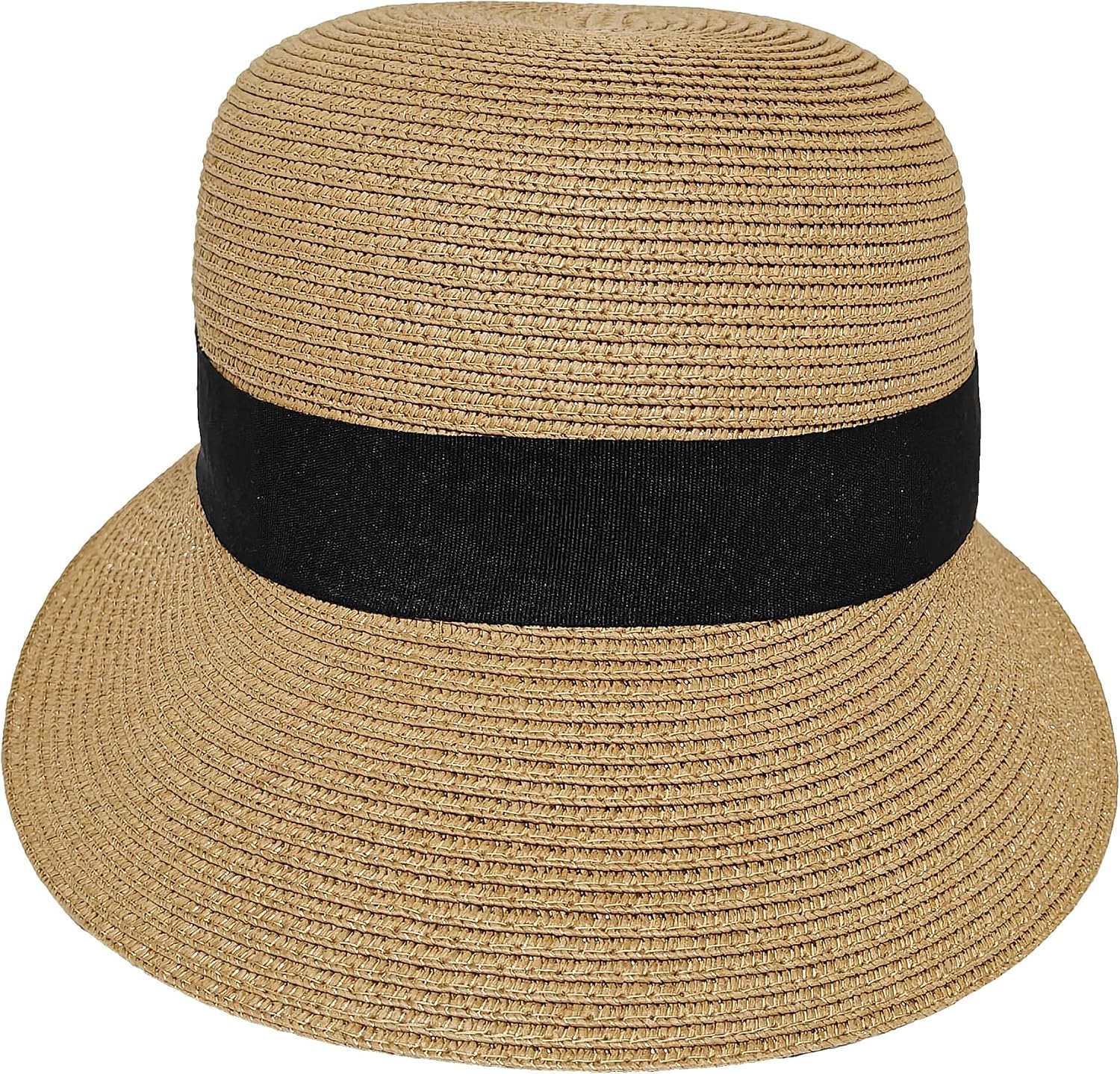 Wildarms Womens Packable Straw Visor Sun Beach Cap | Womens packable straw visor hat features a foldable design with black ribbon band for summer beach outdoorwear