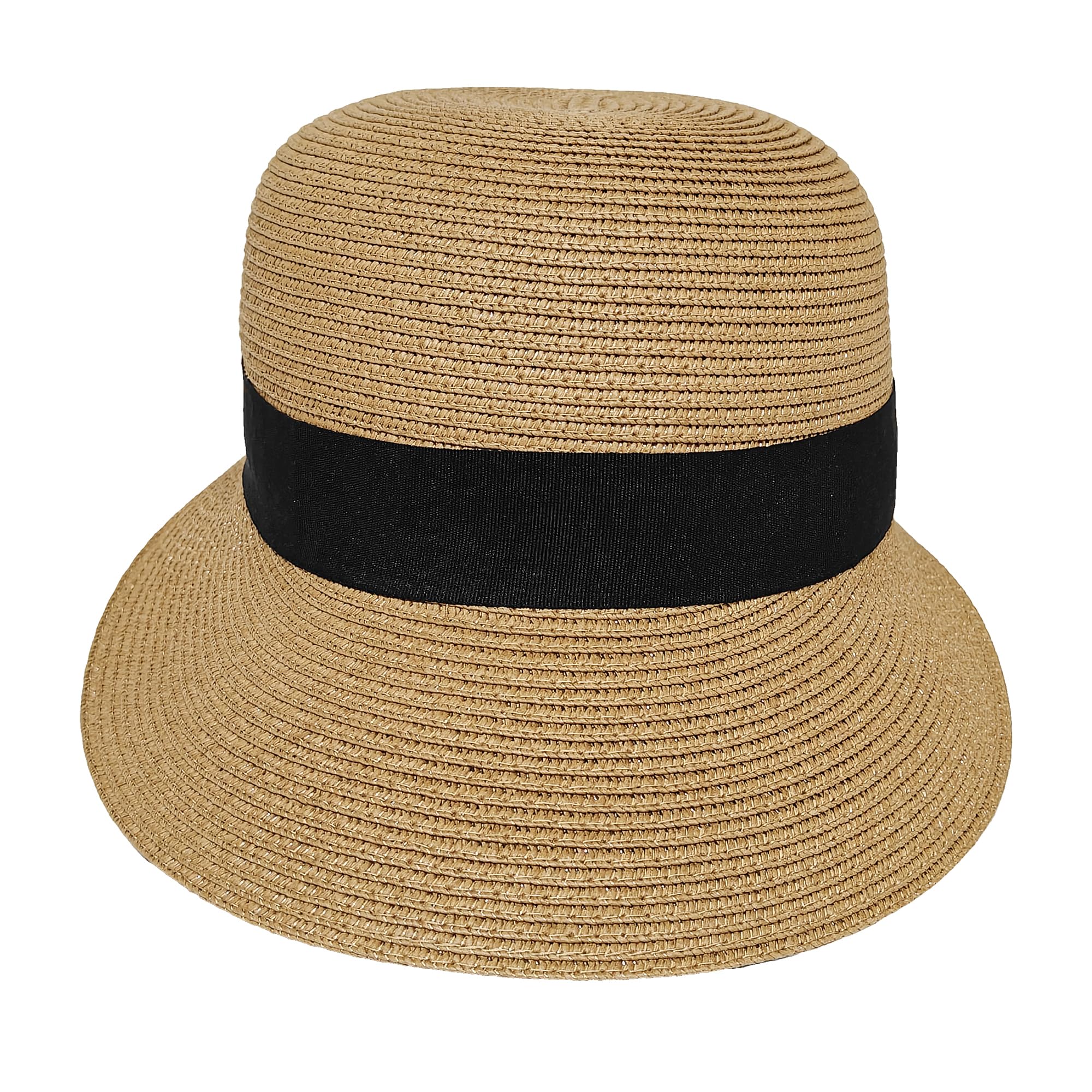 Wildarms De Mujer Summer Straw Sun Hat - Negro Ribbon Foldable Outdoor Floppy Straw Beach Hats (, Talla única, Beige)