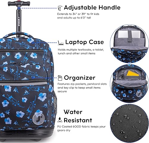 Miniatura 5 de J World Sundance Mochila Rodante para Laptop para Niñas y Niños. Mochila Escolar con Ruedas, Night Bloom, 20 pulgadas