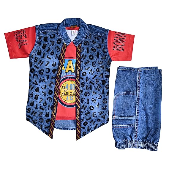 FOCIL Denim Half Pant With T- Shirt And Jacket For Boys/Girls