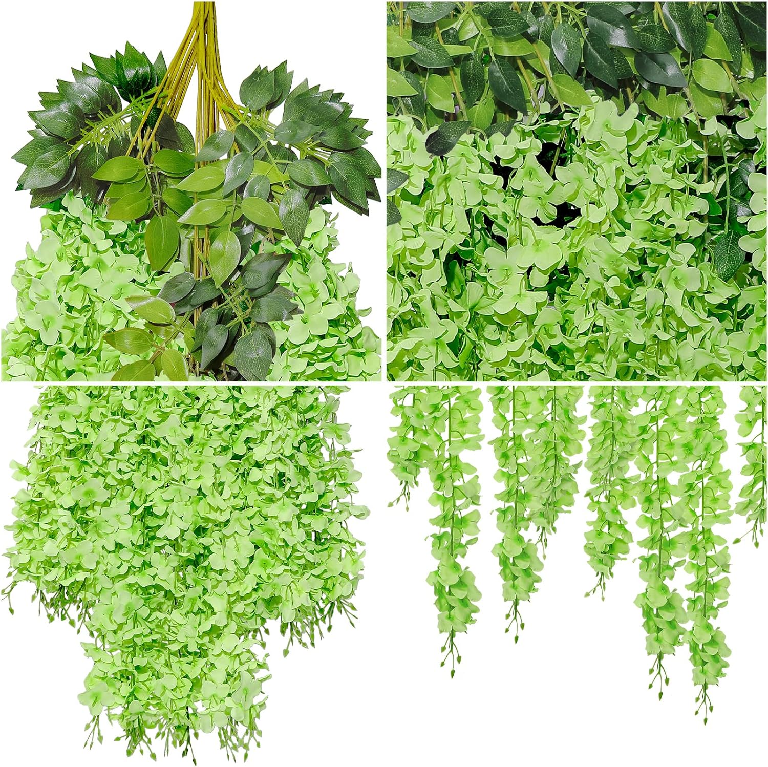 U'Artlines 36 Pack (Total 139 Feet) Artificial Fake Wisteria Vine Rattan Hanging Garland Silk Flowers String Home Party Wedding Decor (36, Green)
