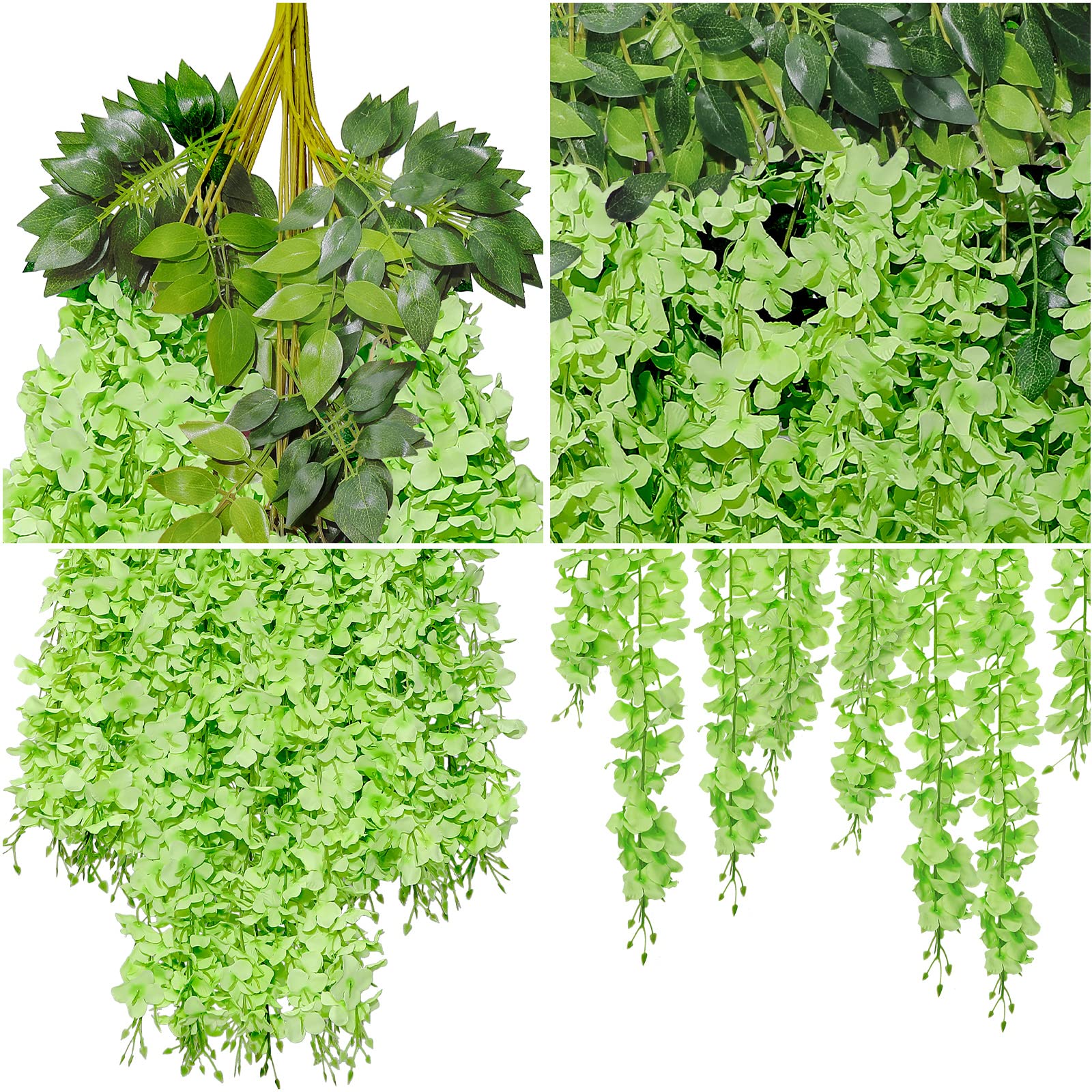 U'Artlines Paquete de 36 guirnaldas Artificiales de ratán de glicinia Artificial para Colgar, Flores de Seda, decoración del hogar, Fiesta, Boda (36, Verde)