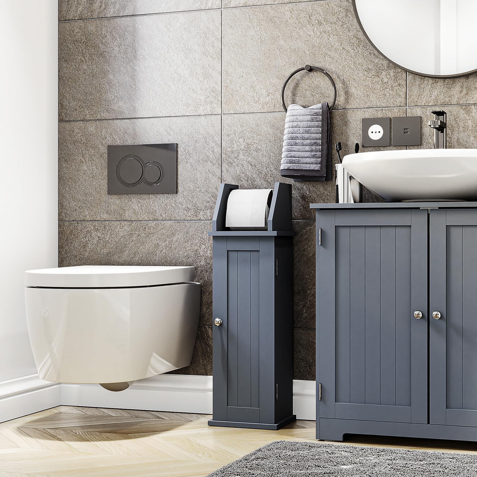 Bath Vida Toilet Roll Holder & Cupboard Bathroom Fsc 100% Grey
