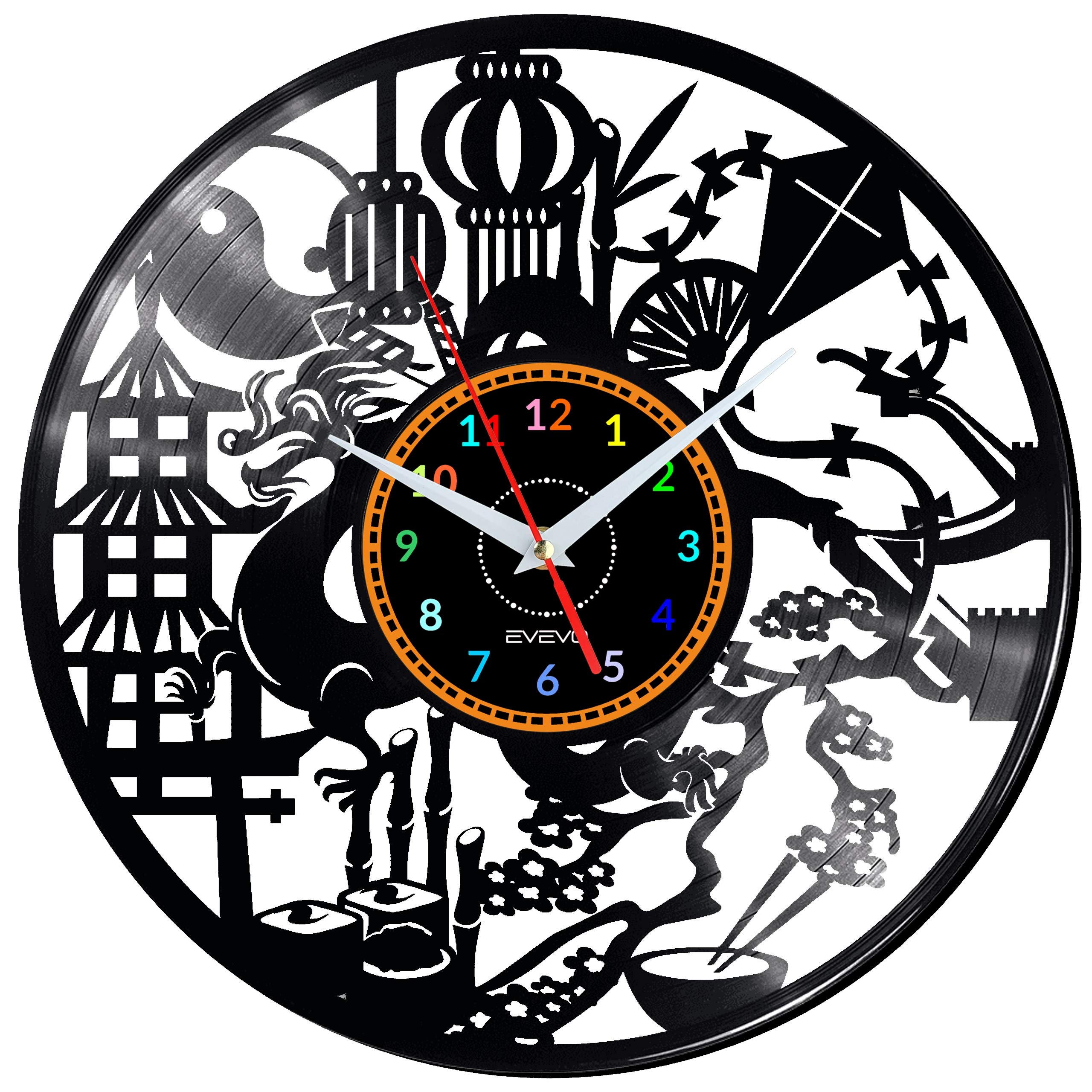 Horloge murale décorative style oriental vinyle plaque W1792 moderne