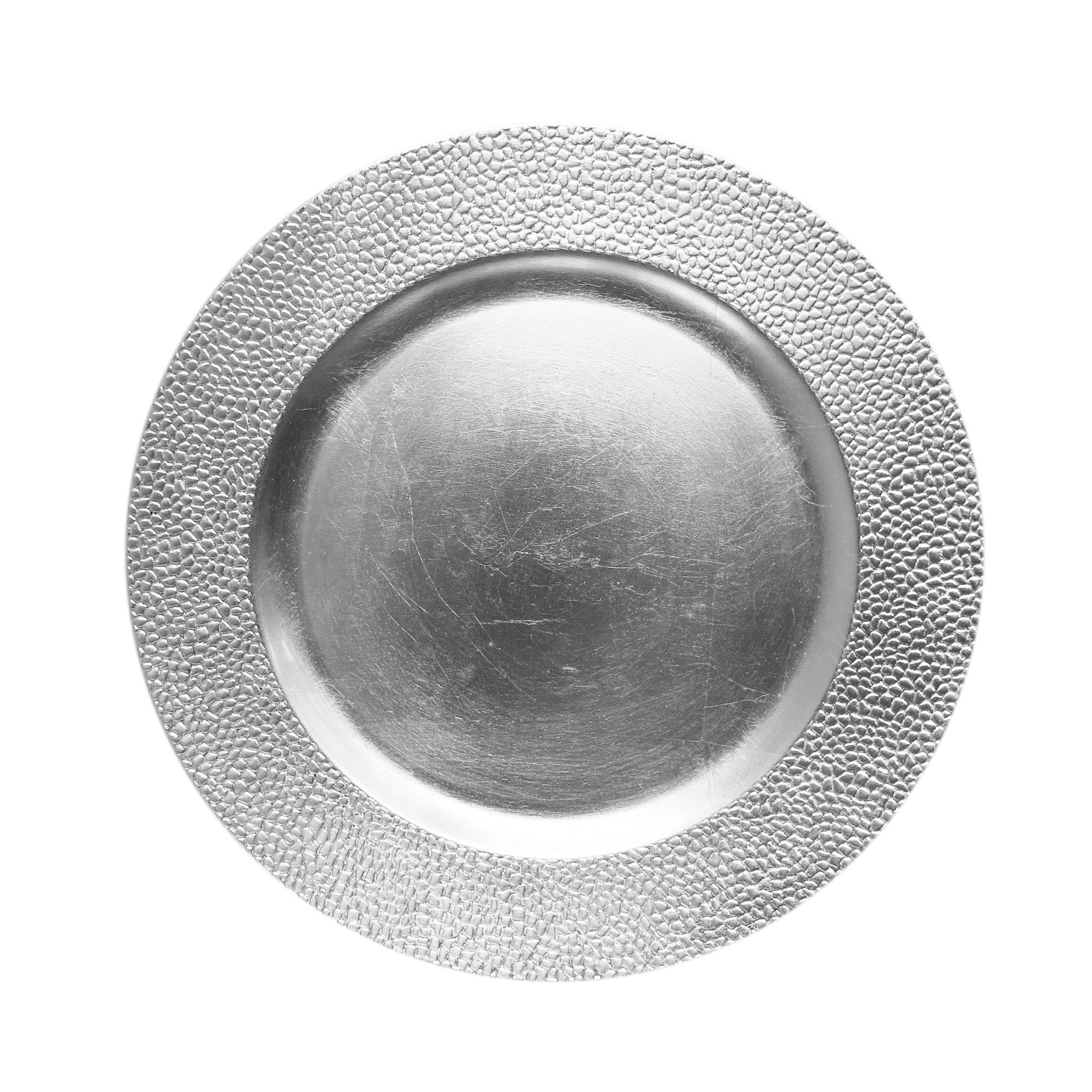 charge it by jayChargeIt Round Large 13” Decorative Melamine Service Plate for Home & Professional Fine Dining-For Upscale Catering Events, Dinner Parties, & Weddings, Silver