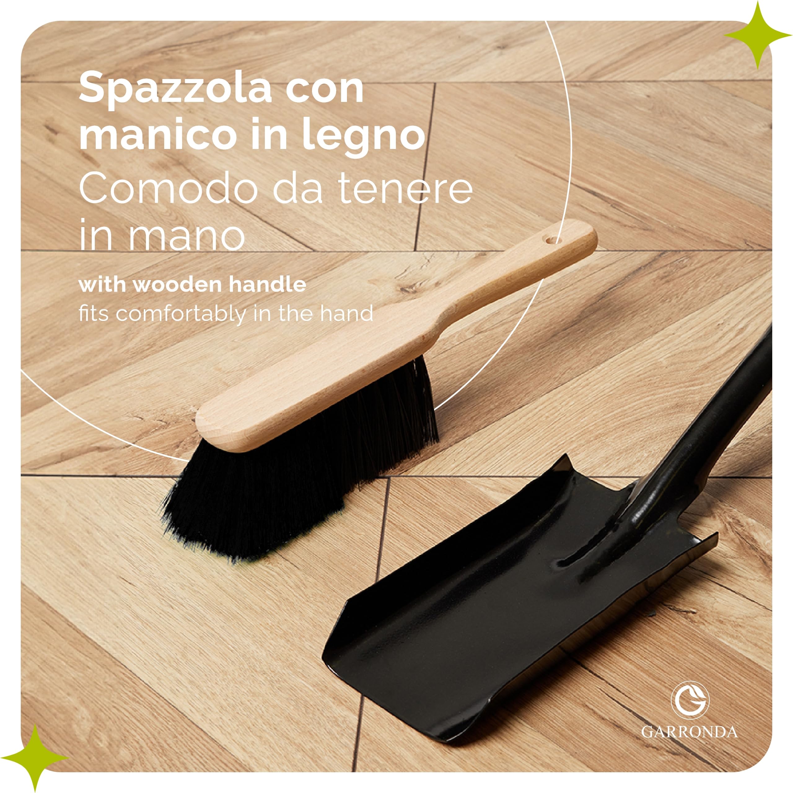 Garronda Set da 2 Scopa corta in legno con setole sintetiche, spazzola per casa e giardino, Nero