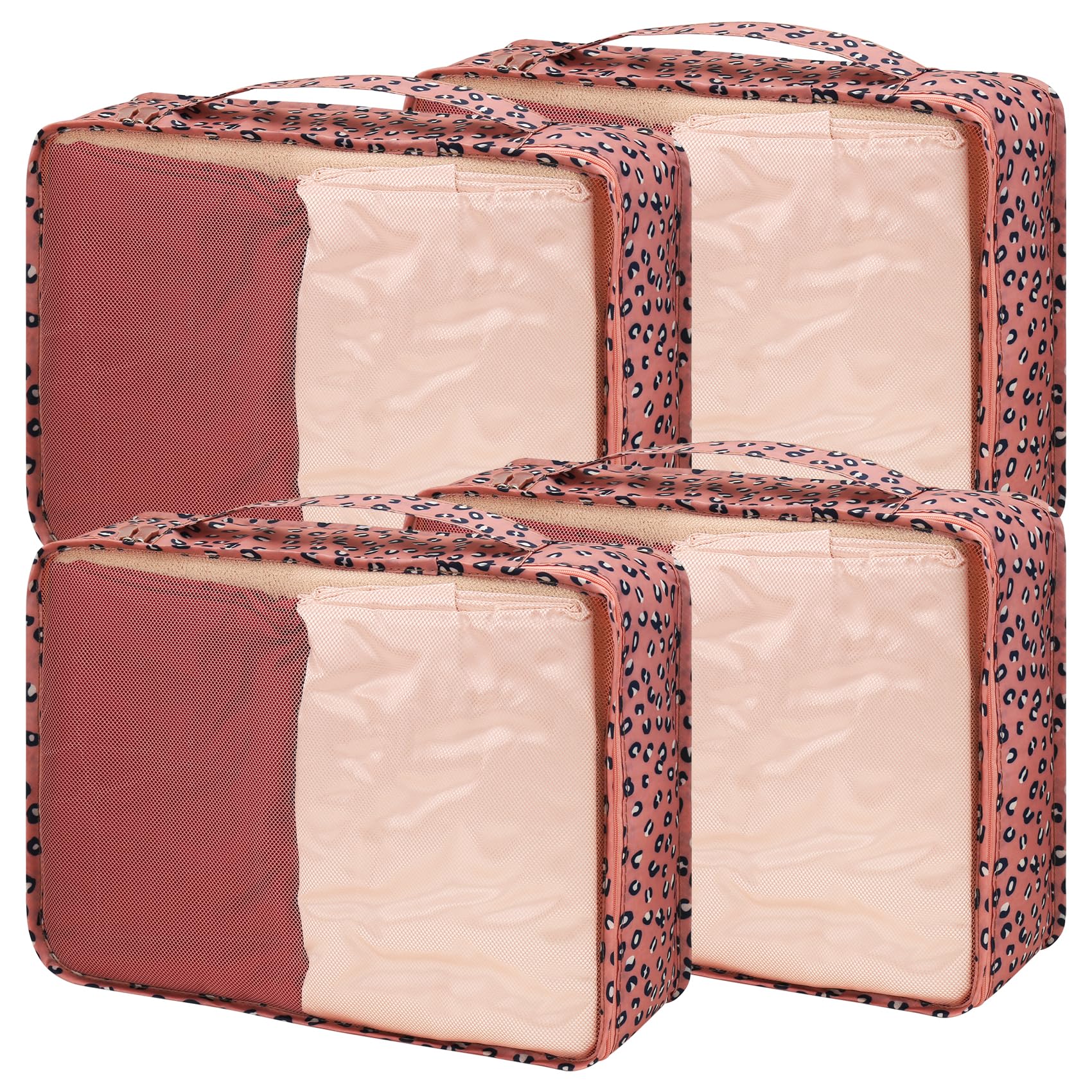 Nagoyuki 4 cubi grandi da imballaggio, 40 x 30 x 12 cm, organizer per valigie, espandibili e comprimibili, per valigie, bagagli, pratico aiutante (stampa leopardata)