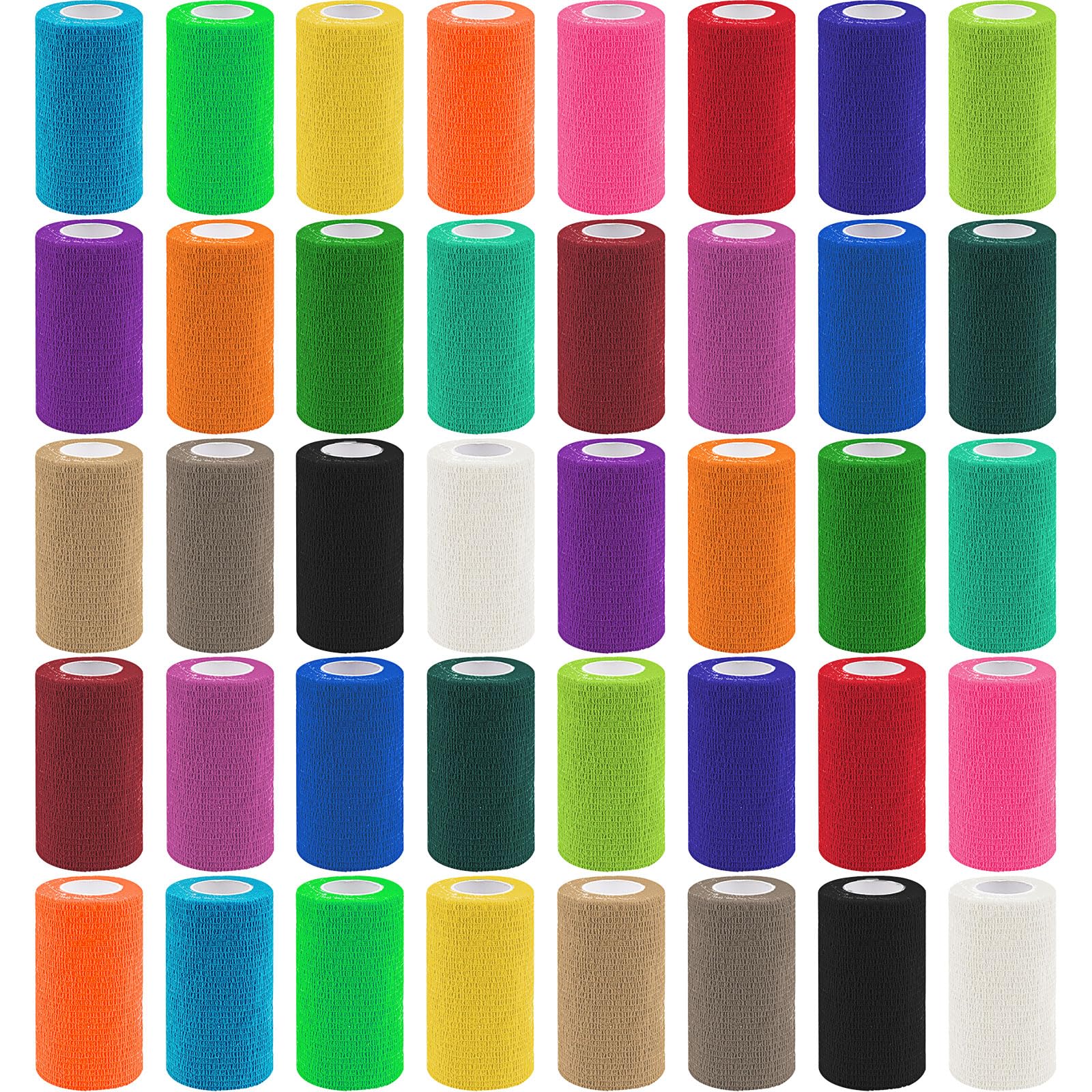40 Rollen Selbstklebender Verband 10cm x 4,5m - Kohäsive Haftbandage Set in 20 Farben - Selbsthaftende Elastische Fixierbinde für Sport,Gelenke & Erste Hilfe - Vet Wrap für Hunde & Pferde -Handreißbar