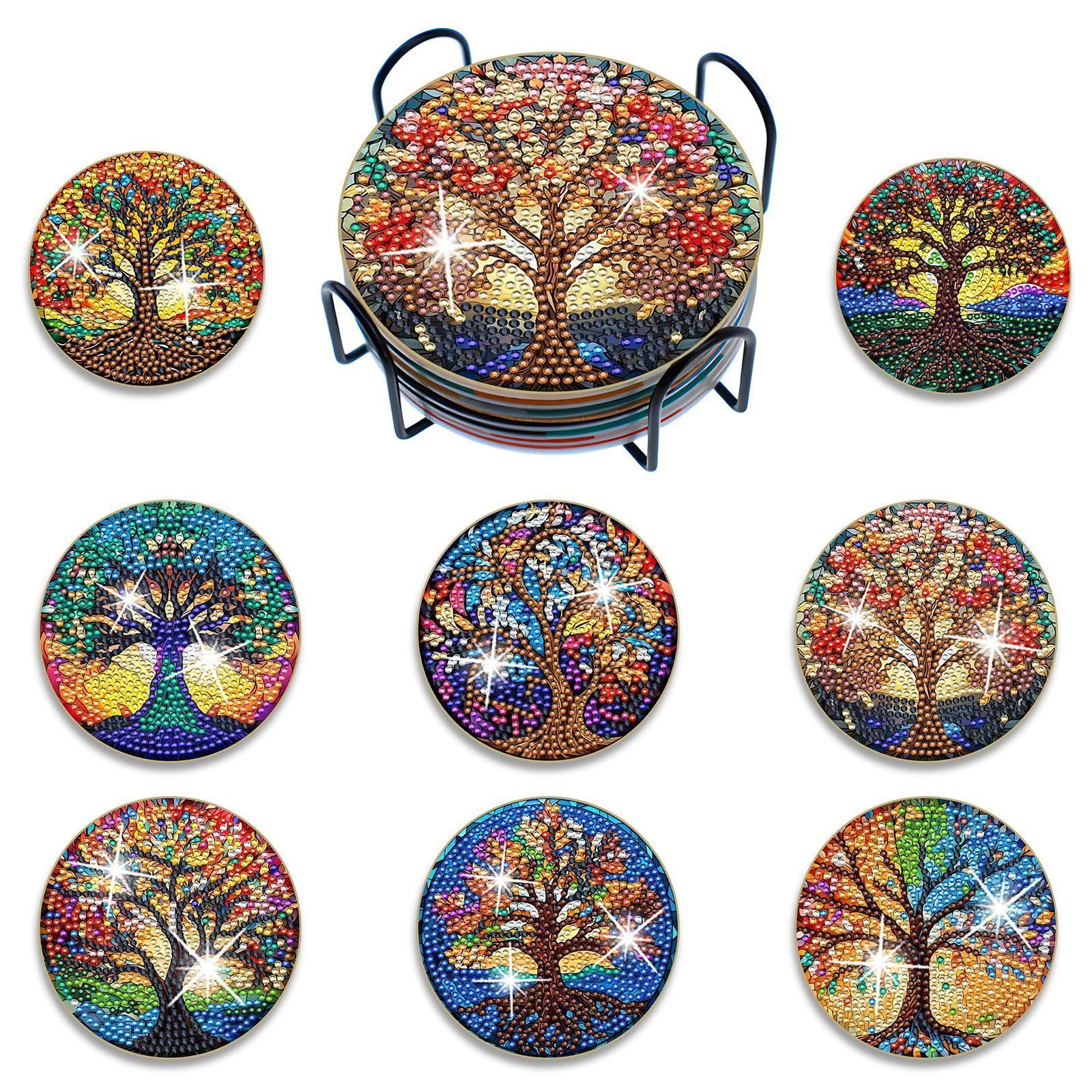 8 Stück Diamond Painting Untersetzer Mit Halter,5D Diy Kunst Untersetzer