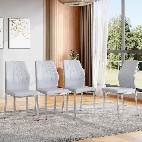 Miniatura 25 de Juego de 6 sillas de comedor modernas, Juego de 6 sillas de comedor con cuero PU y patas cromadas de respaldo alto, sillas de metal Sillas para