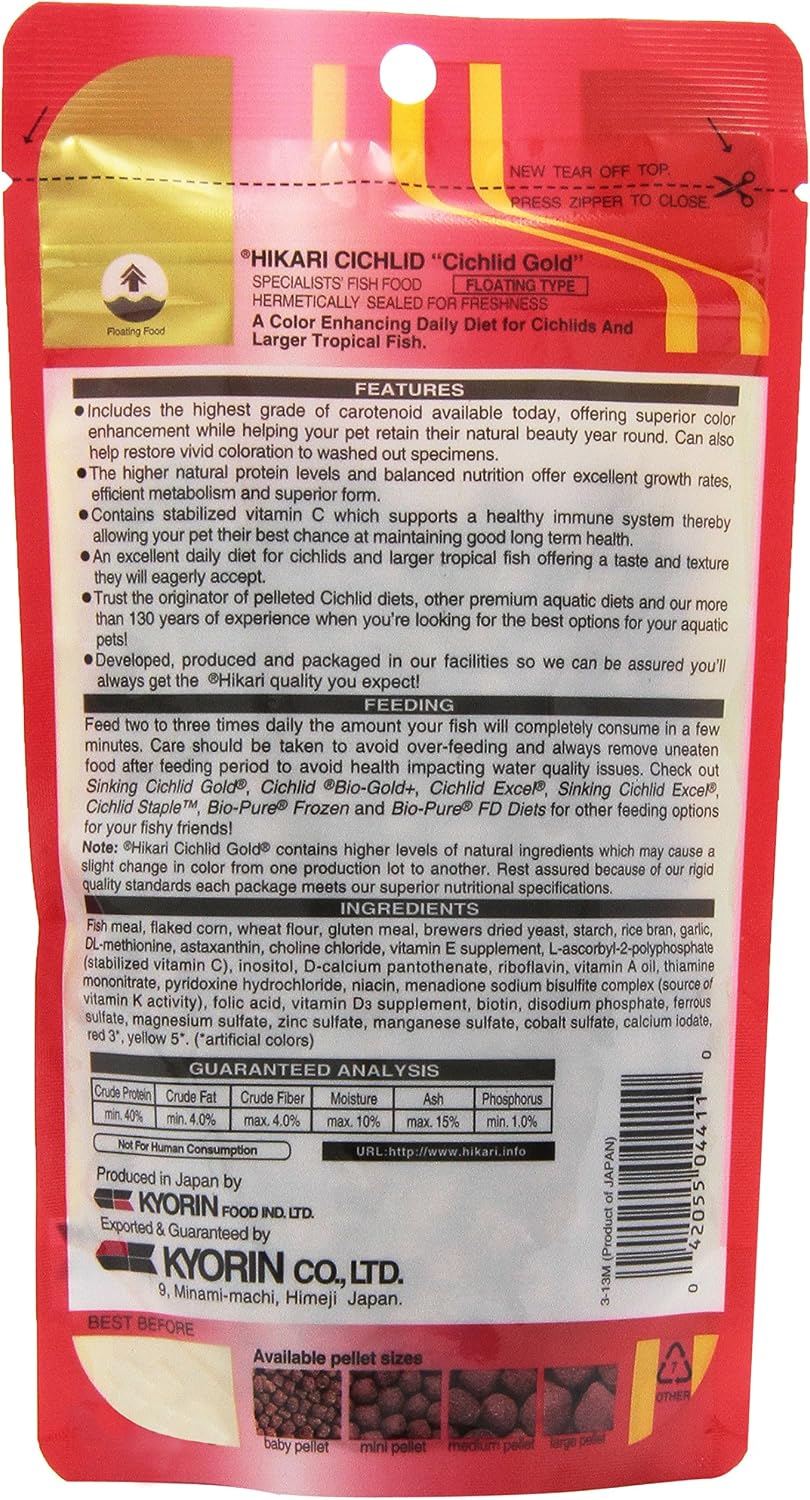 Hikari 2-Ounce Cichlid Gold Floating Pellets for Pets, Large
