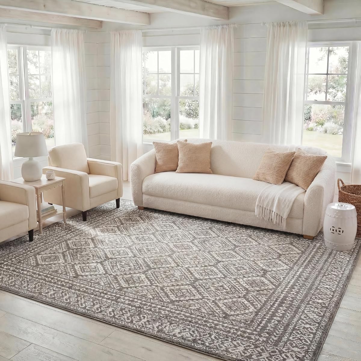 SAFAVIEH Area Rug 8x10 - Tulum Collection - Large - Dark Grey & Ivory, Moroccan Boho Distressed Design, Non-Shedding & Easy to Clean, Ideal for Living Room, Bedroom, Dining Space (TUL264F)