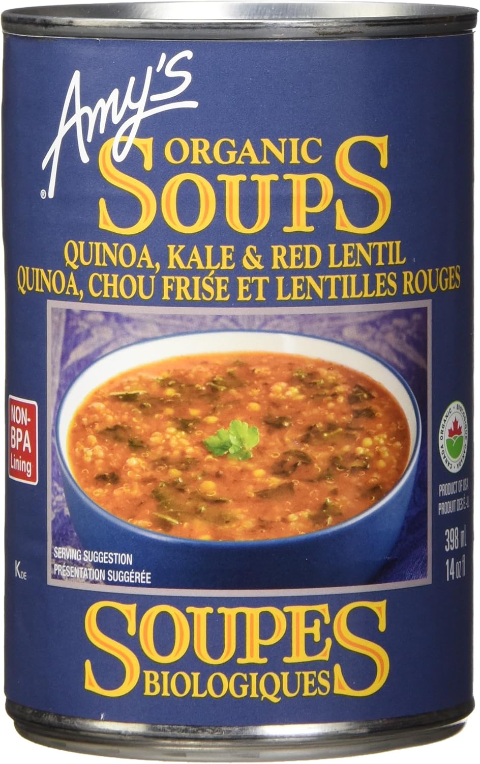 Amy's Organic Quinoa, Kale & Red Lentil soup (Vegan) 398ml 398