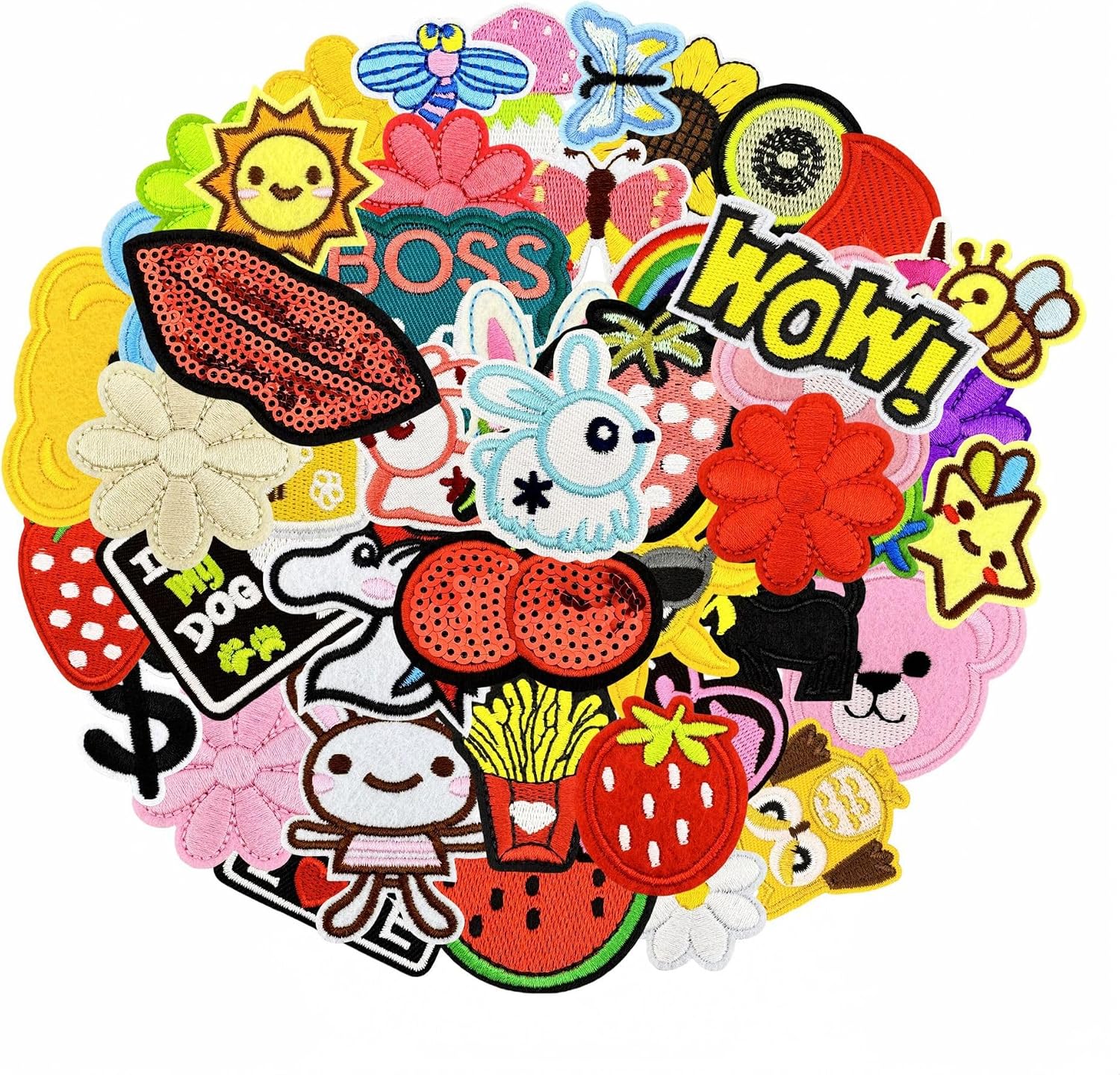 60pcs Random Assorted Styles Iron on Patches, Sew on Repair Embroidered Applique Patches for Hats, Jacket, Clothes, Backpacks – DIY Crafts Gift for Girl