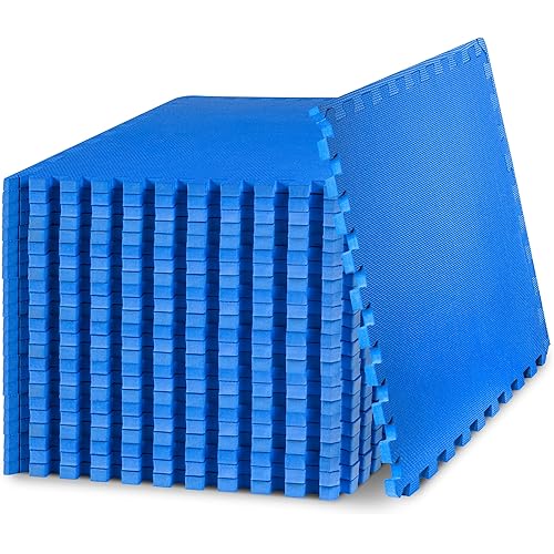 ProsourceFit Extra Thick Puzzle Exercise Mat 3/4", EVA Foam Interlocking Tiles for Protective, Cushioned Workout Flooring for Home and Gym Equipment, Blue 4-Pack, 3/4" Thick 96 Square Feet