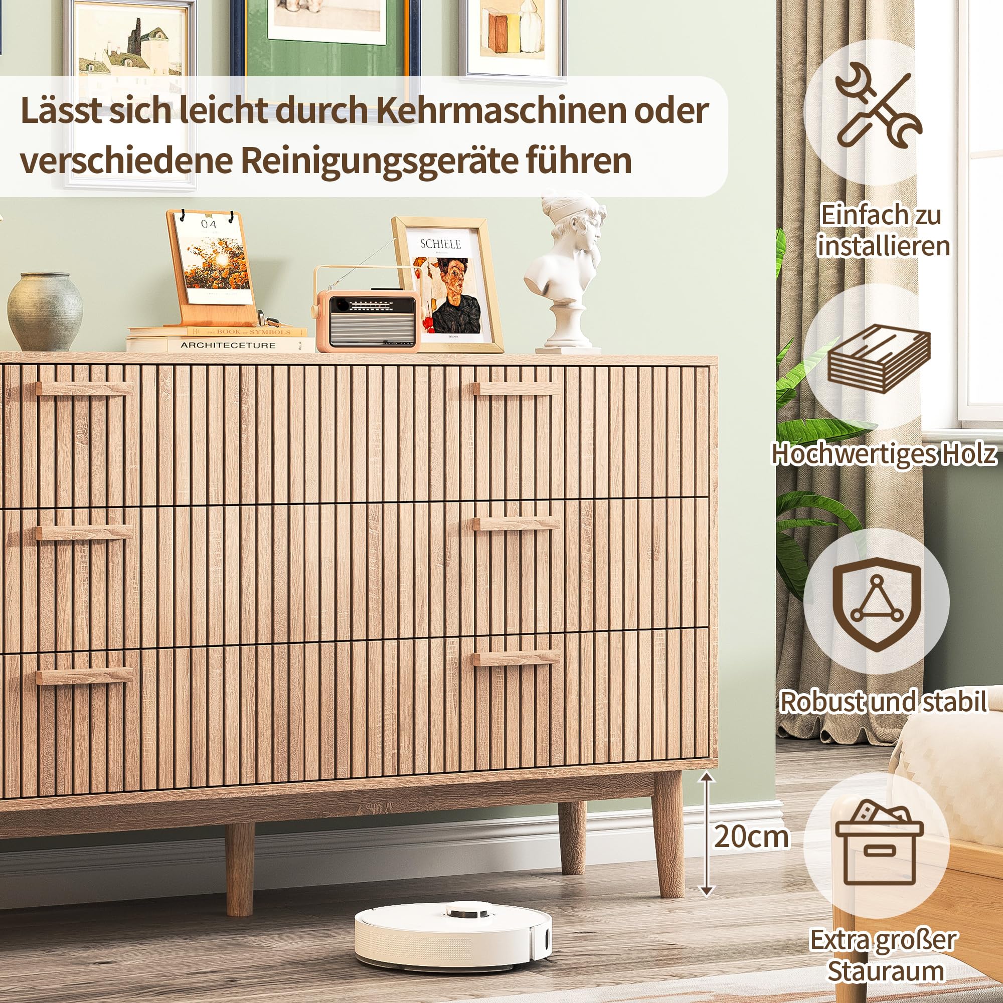 Komoda z 6 szufladami, 100 × 34 × 73 cm, rustykalna komoda, drewniany organizer do przechowywania, komody, do przechowywania ubrań w stylu boho, szafka nocna do salonu, przedpokoju,
