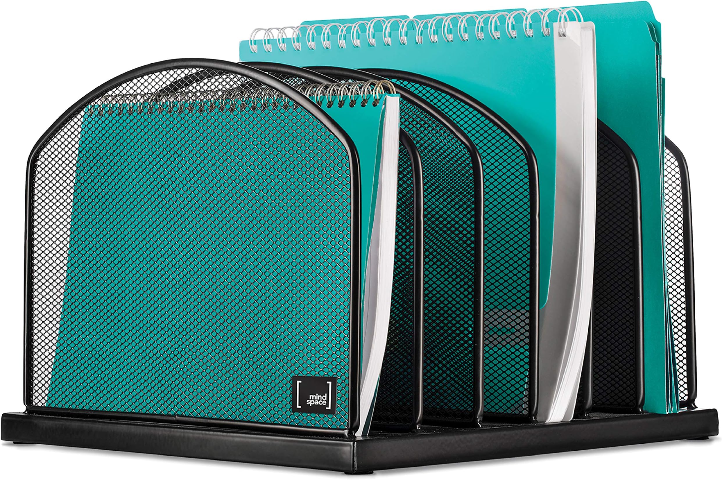 MindspaceDesktop File Organizer Sorter with 6 Vertical Compartments, Mesh File Office Organizer | Paper Work Divider | The Mesh Collection, Black