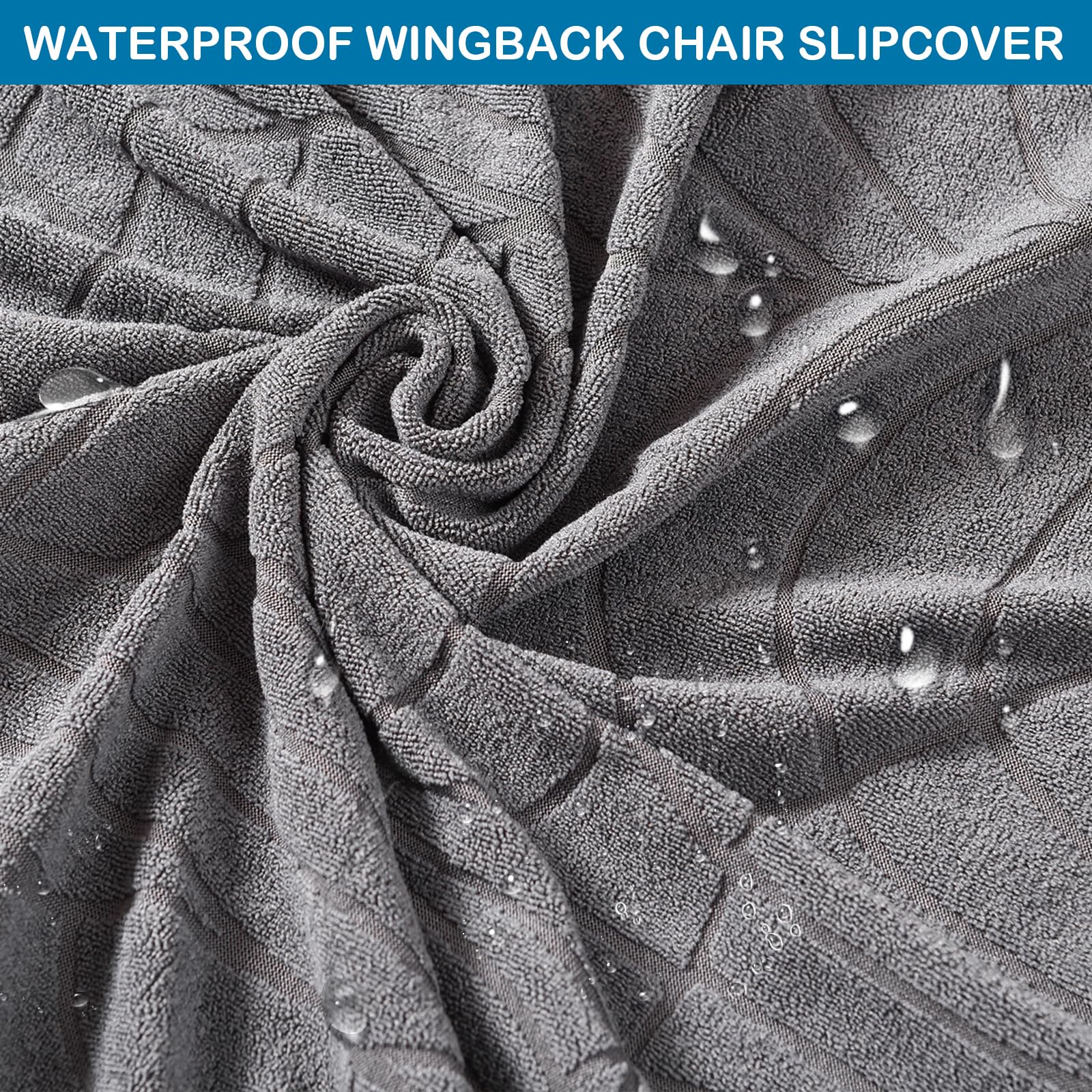 HZDHCLH Wingback Chair Covers 2 Piece With Arms Fashionable Elastic Sofa Protective Chair Cover Furniture Protection Chair Cover Suitable For Armchair Living Room Bedroom Hotel (Dark grey jacquard) - Image 2