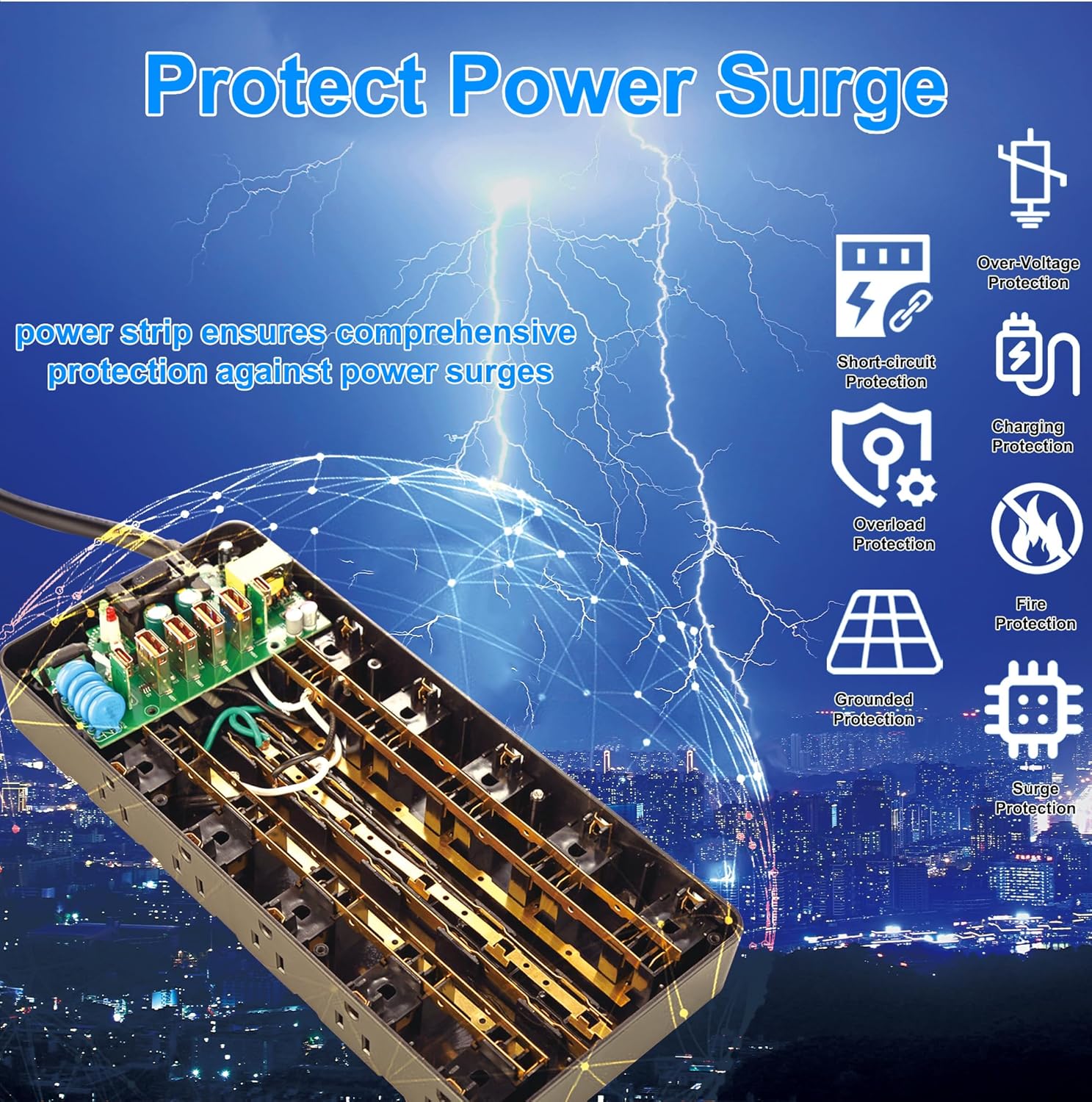 91tDbzeARfL._AC_SL1500_ 20 Amp Power Strip Surge Protector,Heavy Duty 12 Gauge 6.5 ft Extension Cord,25 AC Outlets,6 Fast USB Ports,4000 Joules,2500W/125V,Office Workshop Household Garage Black