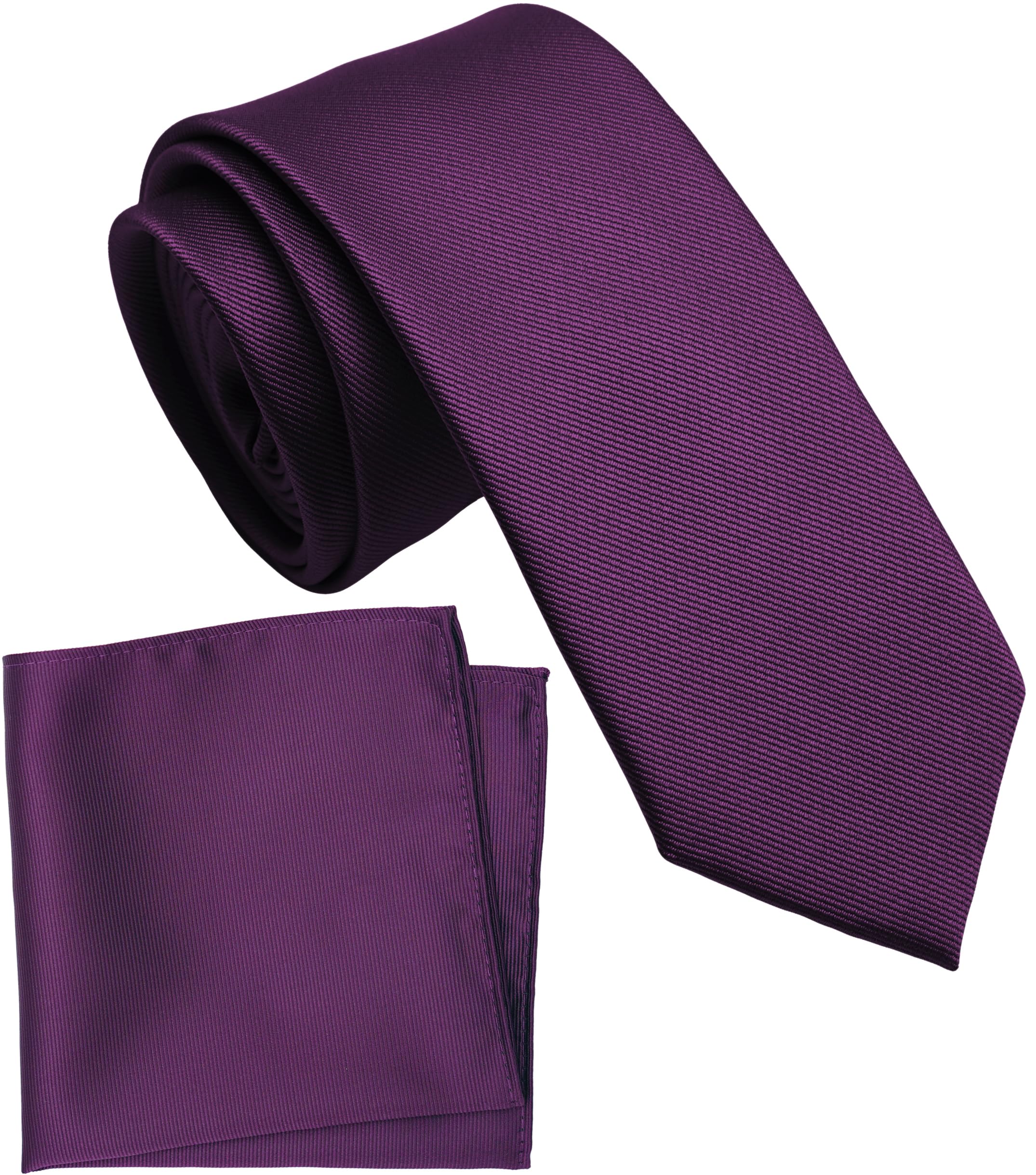 Boy's Solid Tie with Pocket Square Set, Regular Necktie for Children and Kids, Self-Tied