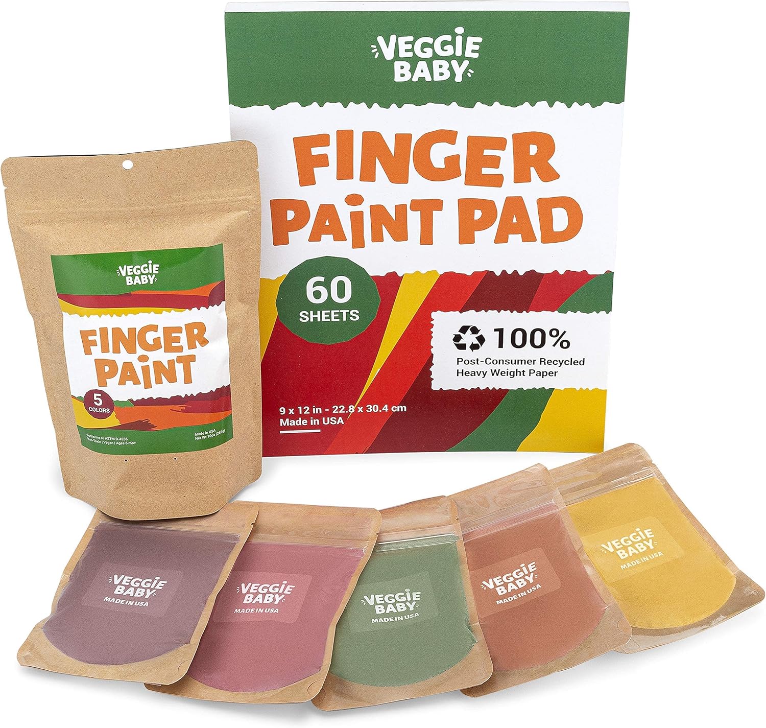 Finger Paints for Toddlers, Vegan Art Pad 60 Sheets, Made in USA
