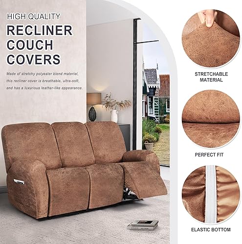 Miniatura 112 de Fundas para sillas reclinables con aspecto de cuero, funda elástica de 4 piezas, funda suave para silla reclinable, protector de muebles lavable