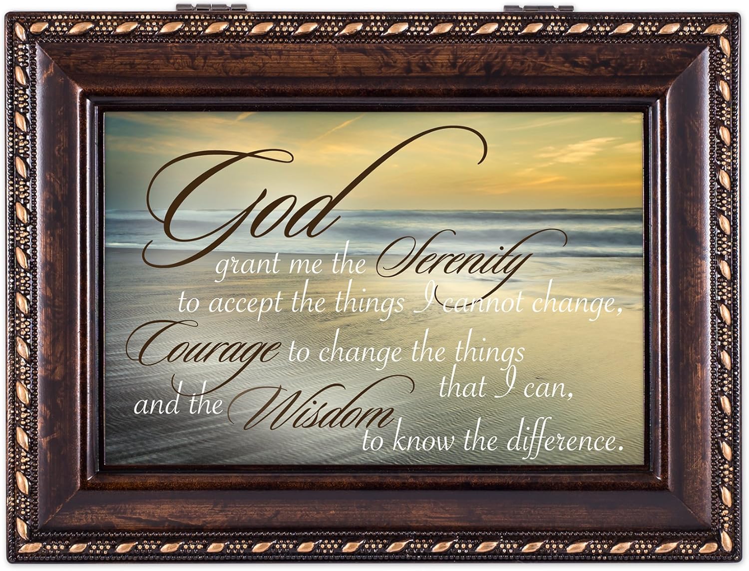 Cottage Garden Serenity Prayer Ocean Waves Burlwood Finish Jewelry Music Box Plays Amazing Grace