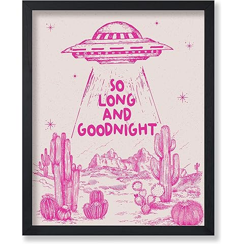 Poster Master So Long And Goodnight Poster - Retro Pink UFO Print - Western Art - Trendy Art - Wild West Art - Gift for Men & Women - Decor for Dorm, Kids Room or Living Room - 8x10 UNFRAMED Wall Art