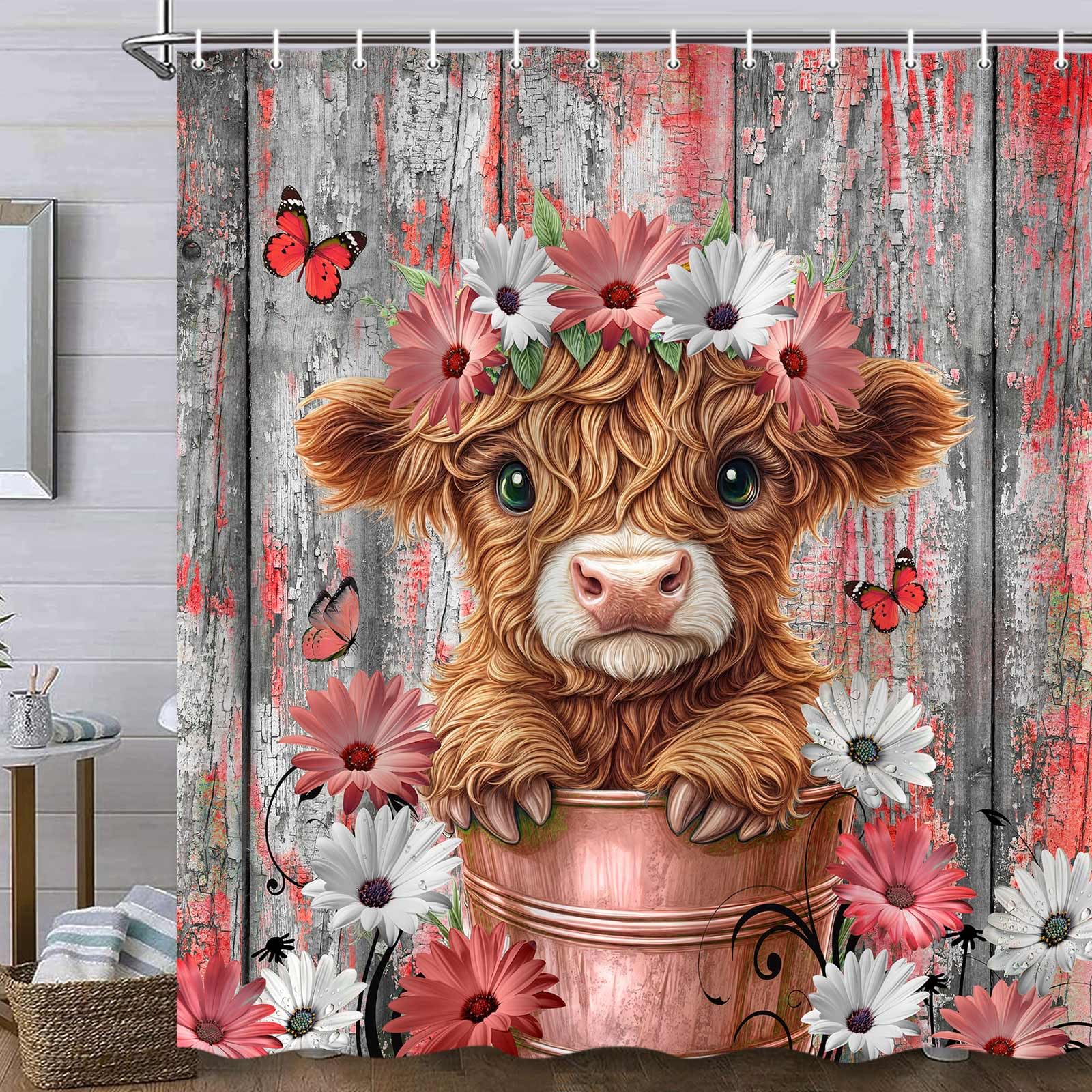 Funny Highland Cow Shower Curtain - Farmhouse Decor -22
