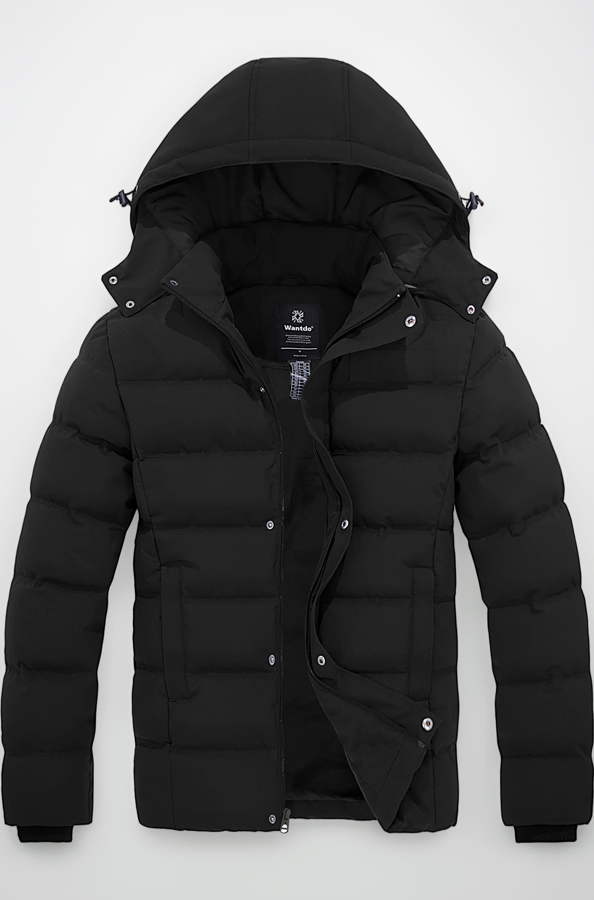 Men's Winter Thicken Cotton Coat Puffer Jacket with Removable Hood US XXX-Large Black