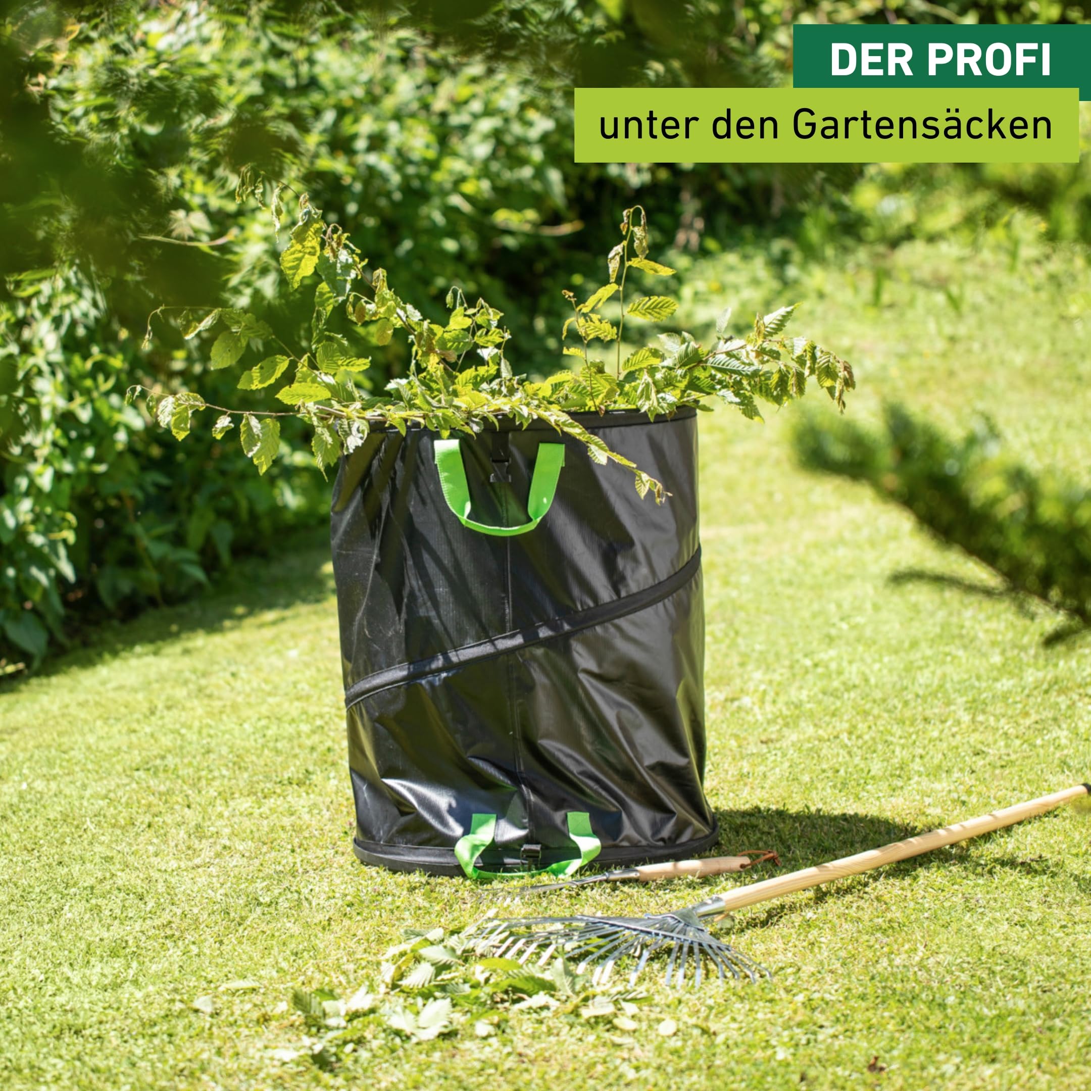 Windhager PopUp Bag Long-Life, Springsack, Gartensack, Laubsack selbstaufstellend, Gartenabfallsack, Grünschnitt-Sack, Laubkorb, 170L, 300 g/m², Ø 56 x 70cm