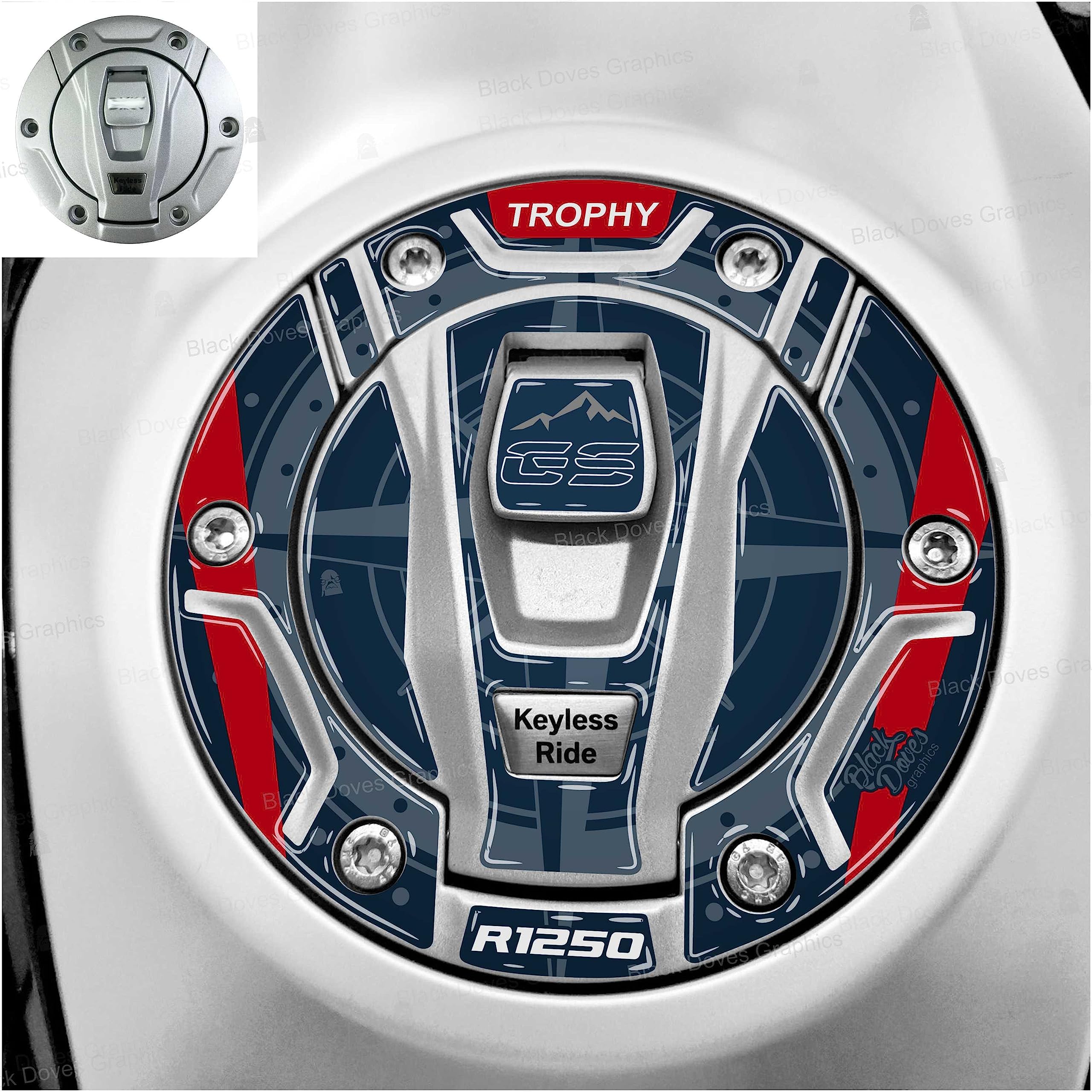 Autocollant bouchon réservoir 3D R 1250 GS TROPHY Keyless Ride moto trail