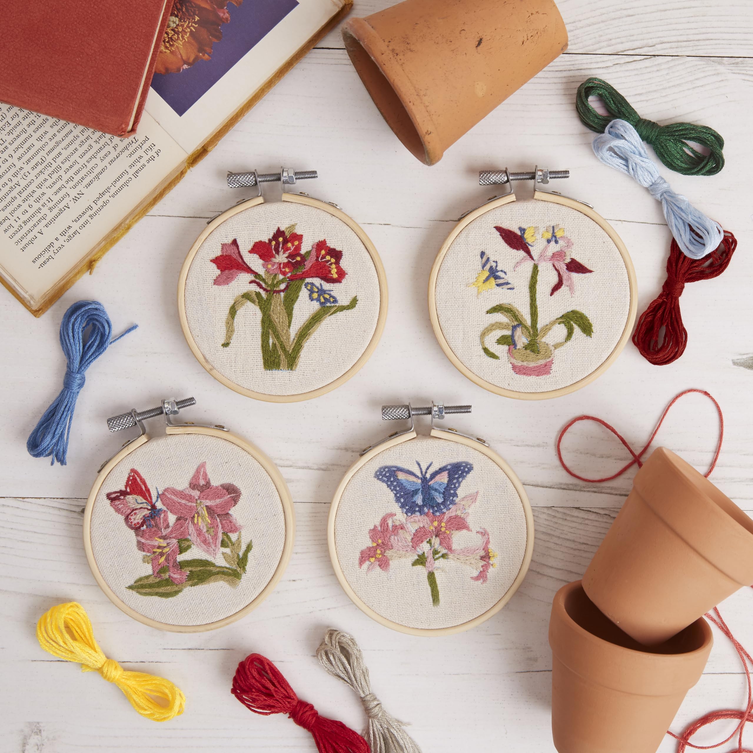 RHS The Royal Horticultural Society Embroidery Hoop Decoration Kit, Butterfly and Flora Designs, (Pack Of 4) - Image 3